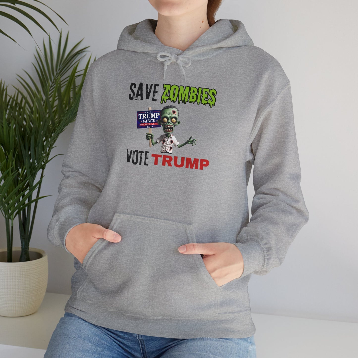 Save Zombies, Vote Trump – Halloween & Election Crossover Gildan Hoodie