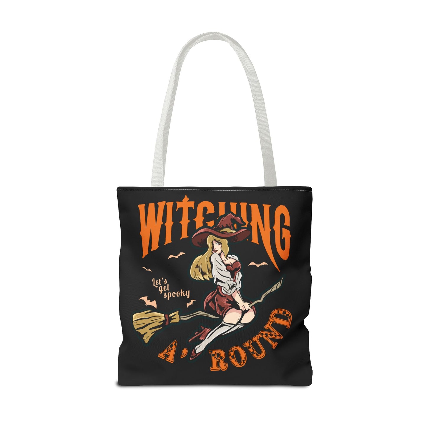 Witching A'Round Halloween Tote Bag | Black Witch Design Tote