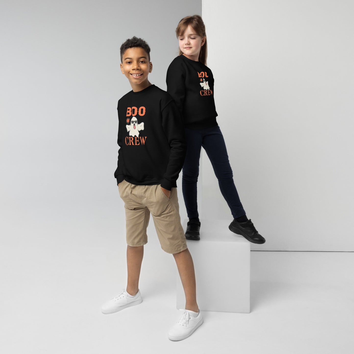 Boo Crew Black Youth Halloween Sweatshirt