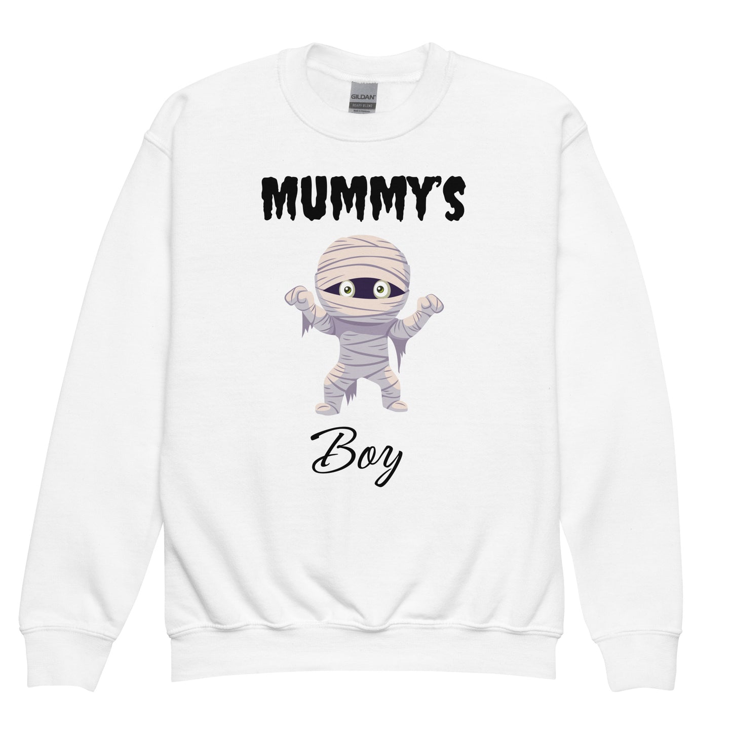 Mummy's Boy White Halloween Youth Crew Neck Sweatshirt