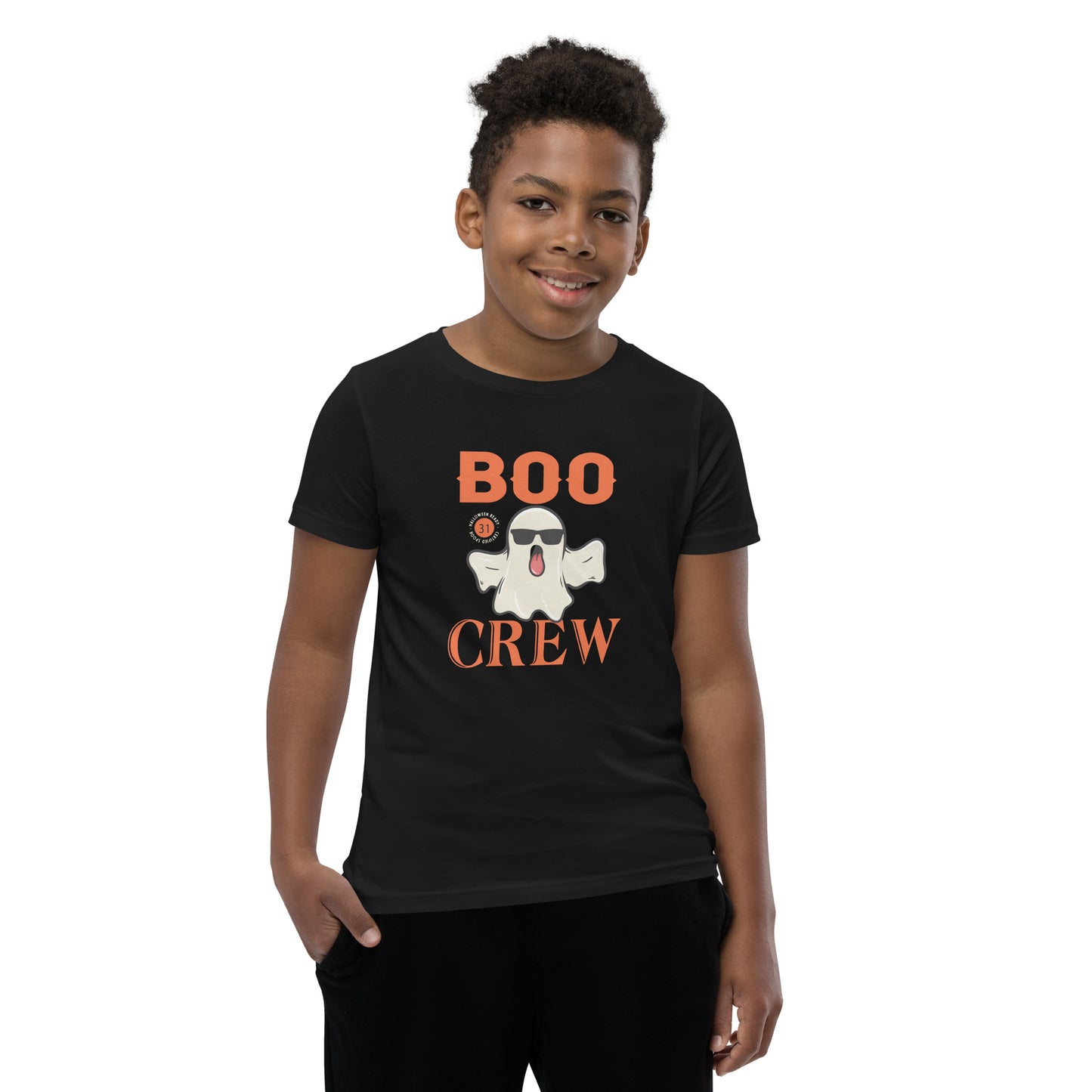 Boo Crew Black Youth Halloween T-Shirt | Bella + Canvas Ghost Tee for Kids