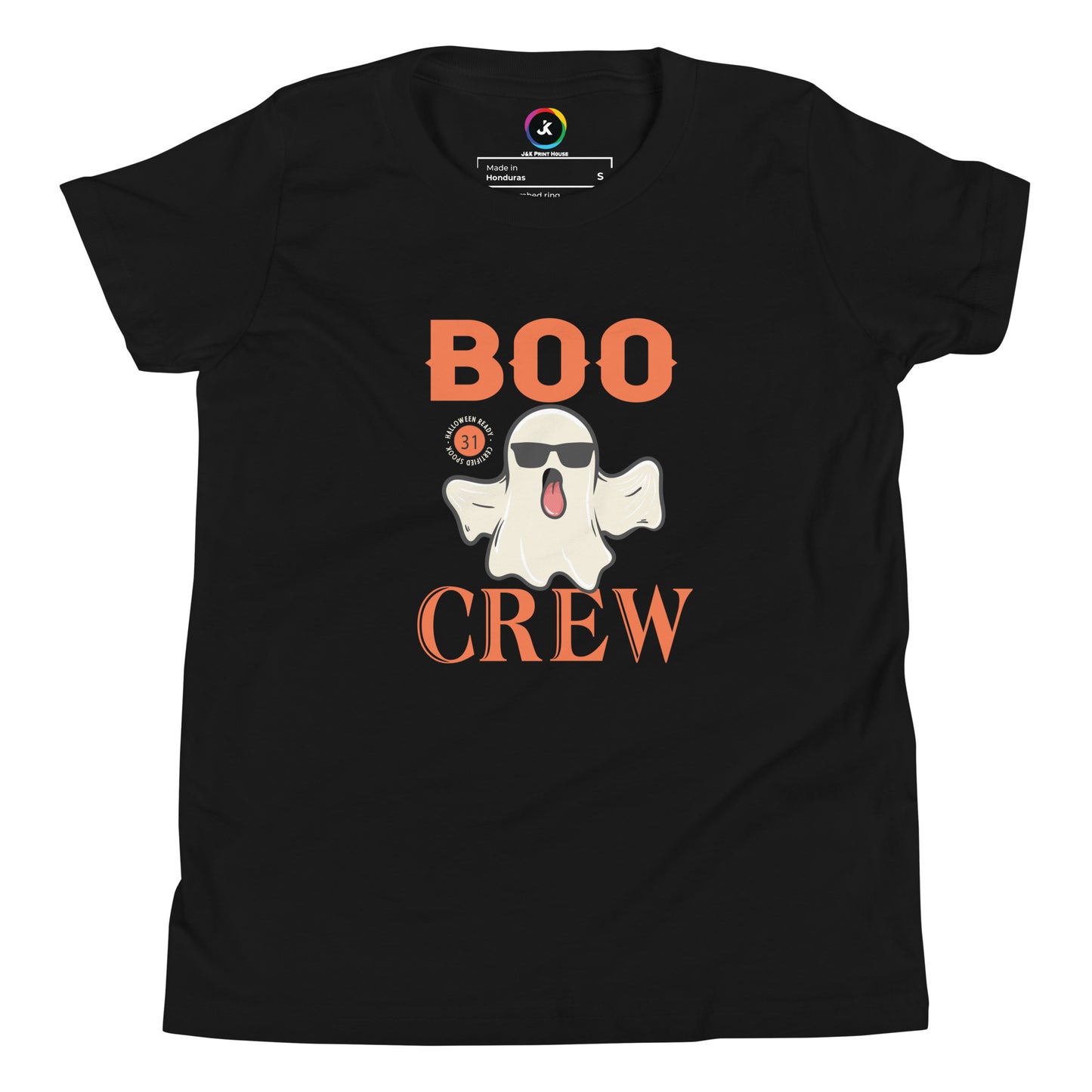 Boo Crew Black Youth Halloween T-Shirt | Bella + Canvas Ghost Tee for Kids