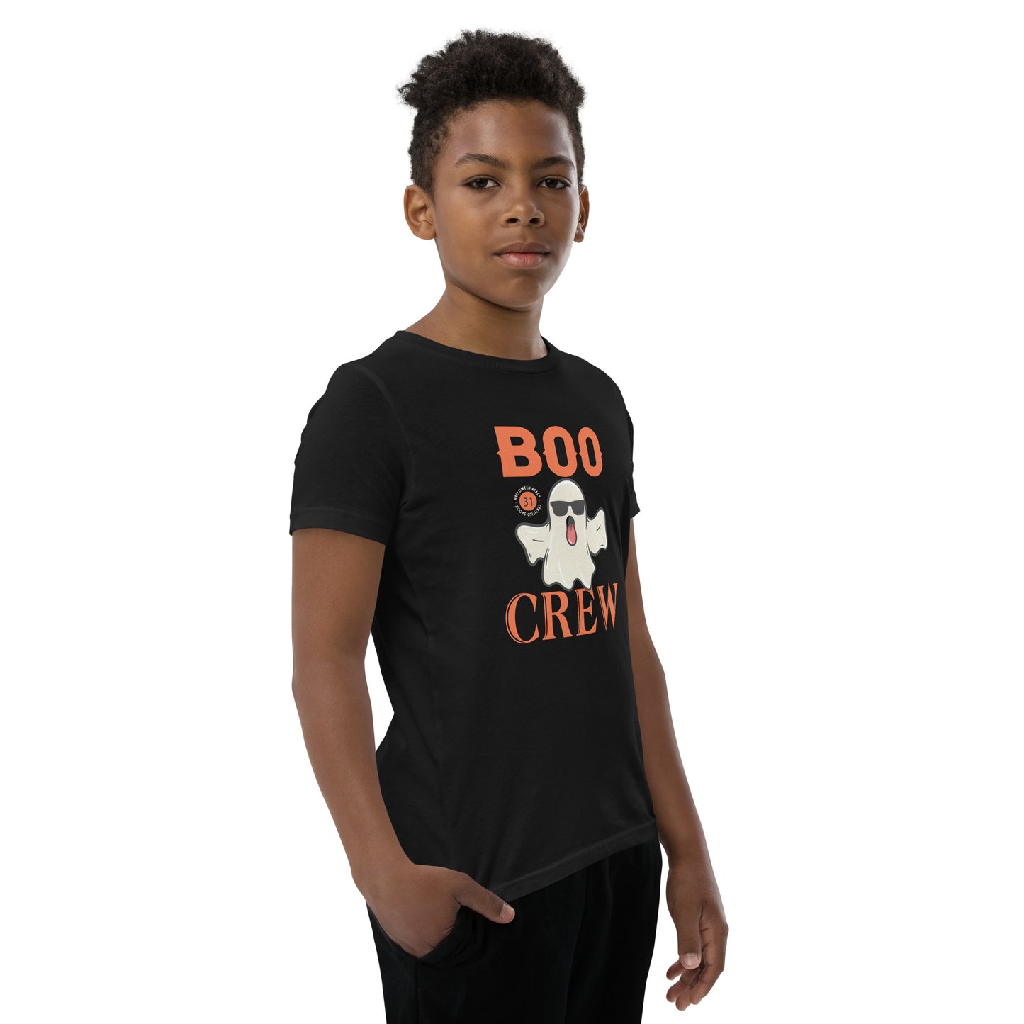 Boo Crew Black Youth Halloween T-Shirt | Bella + Canvas Ghost Tee for Kids