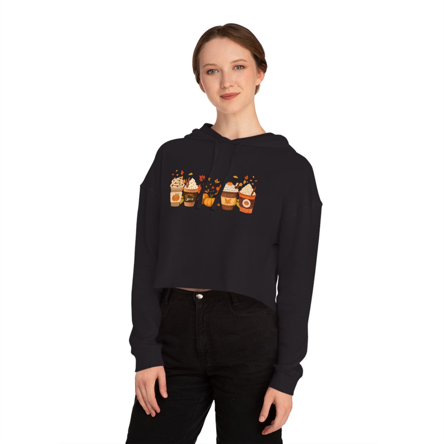 Fall Pumpkin Spice Latte Design Women’s Cropped Hooded Sweatshirt