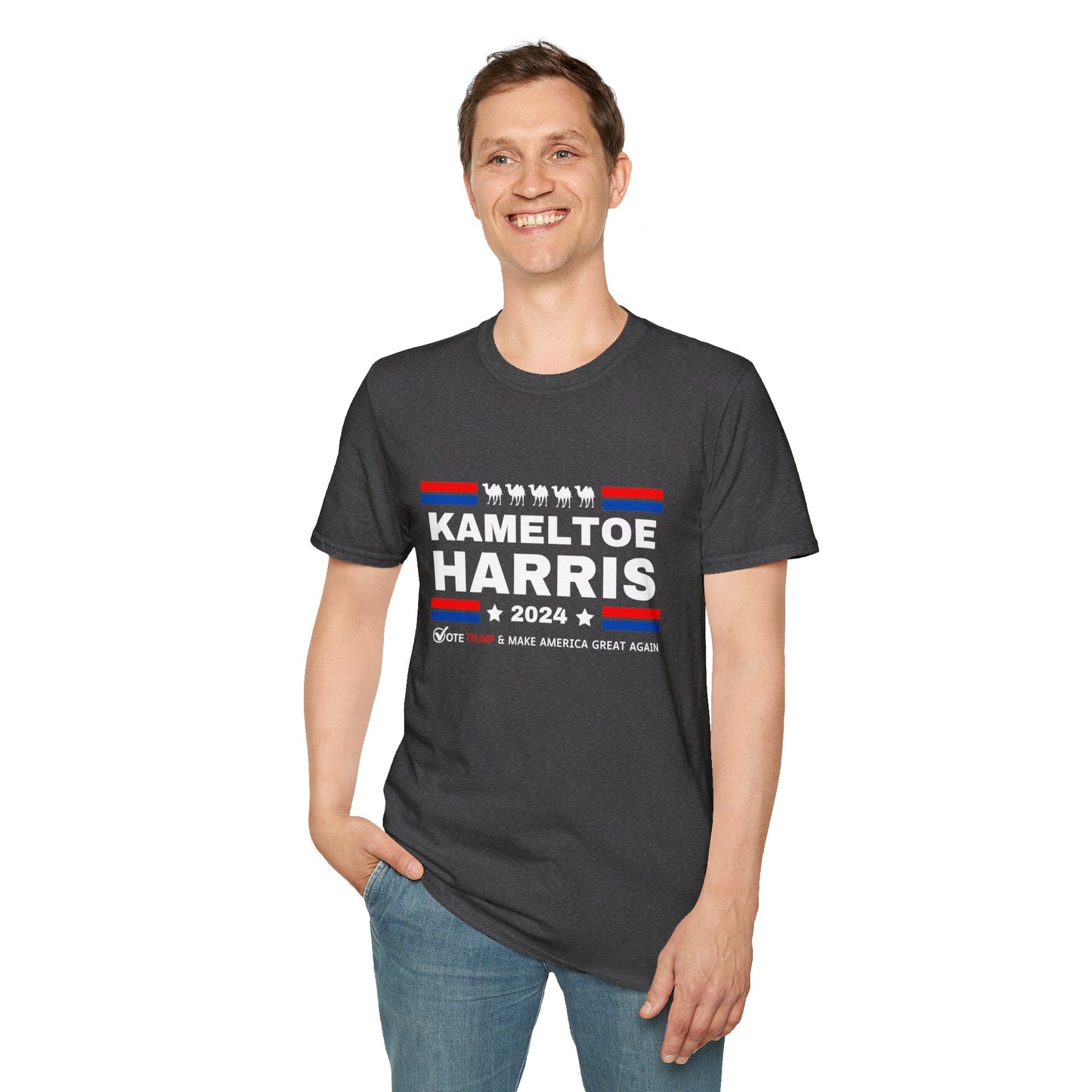 Kameltoe Harris 2024 - Vote Trump Dark Gildan Softstyle T-Shirt