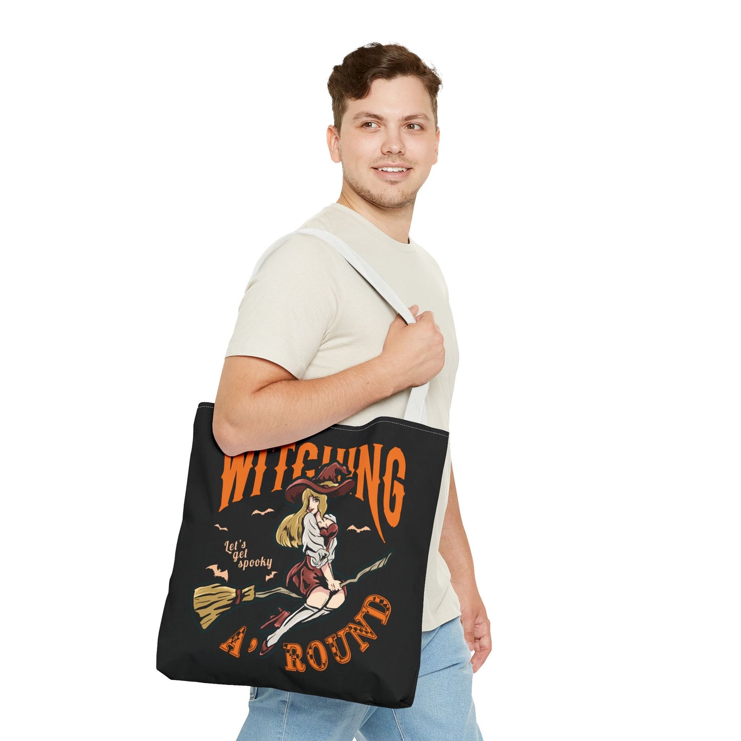 Witching A'Round Halloween Tote Bag | Black Witch Design Tote