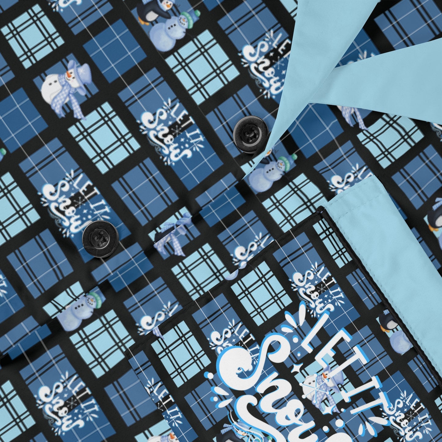 "Let It Snow" Snowman & Blue Plaid Women’s Satin Pajama Set