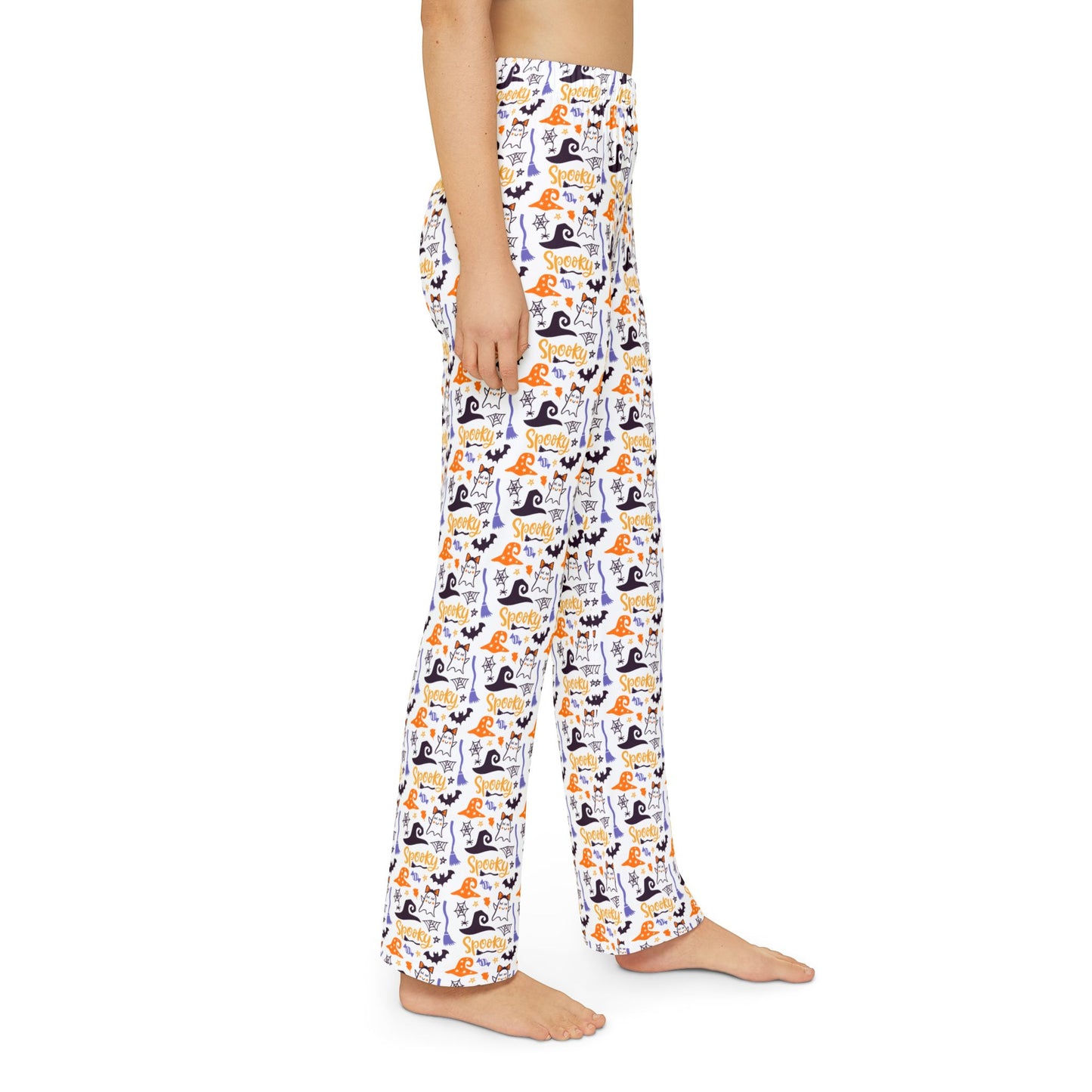 Spooky Halloween Themed Kids Pajama Pants – Cute Ghosts, Witches Hats & Candy