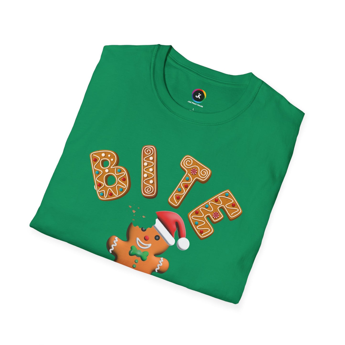 "Bite Me" Gingerbread Man Christmas Softstyle T-Shirt – Humorous Holiday Apparel