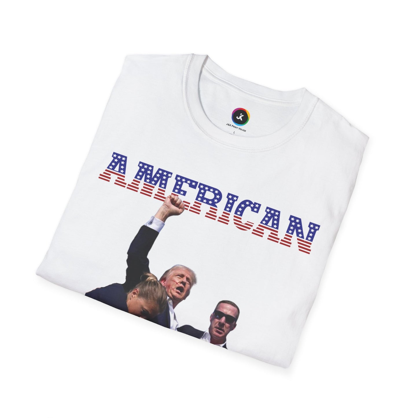 American Badass Pro-Trump Softstyle T-Shirt – Tribute to Trump's Resilience