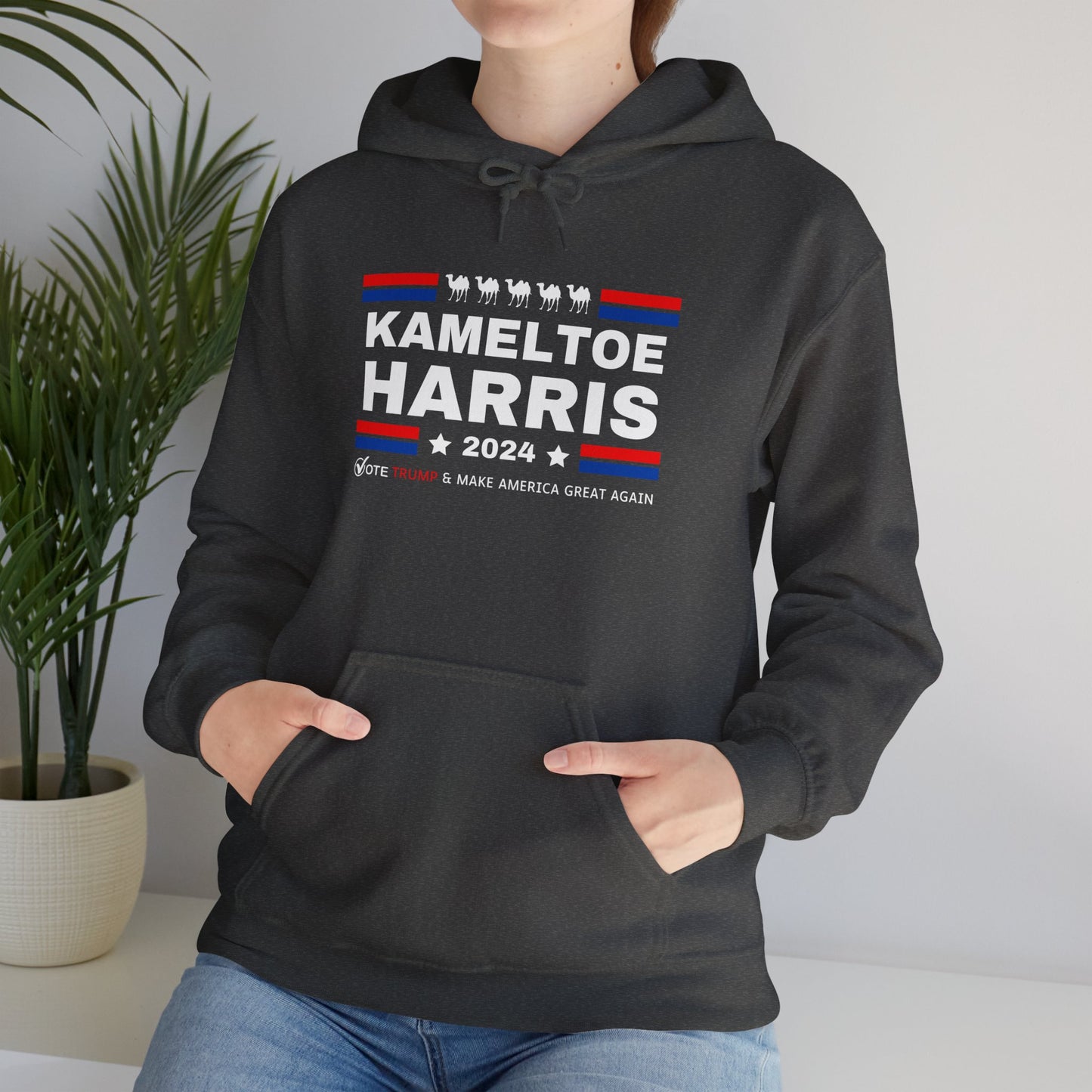 Kameltoe Harris 2024 - Vote Trump Dark Gildan Unisex Hoodie