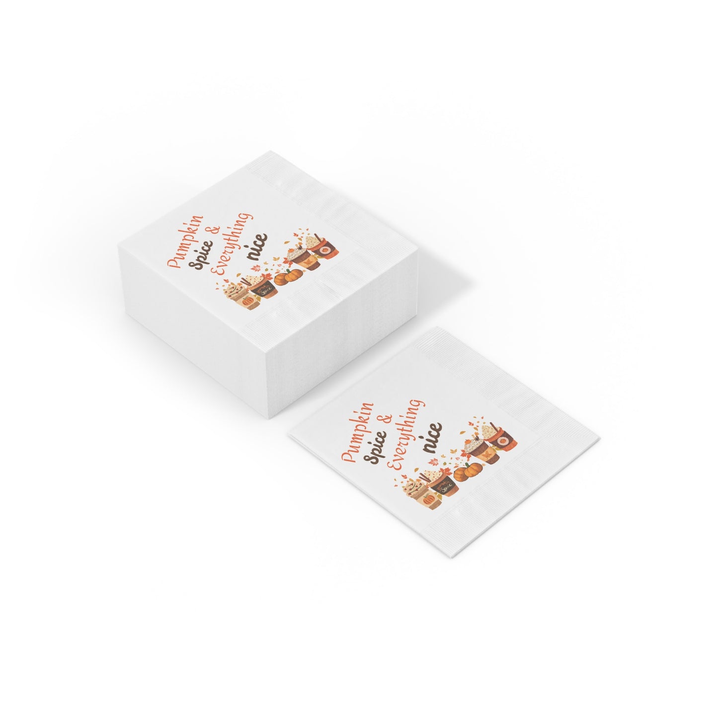 Fall Pumpkin Spice Latte Design White Coined Napkins