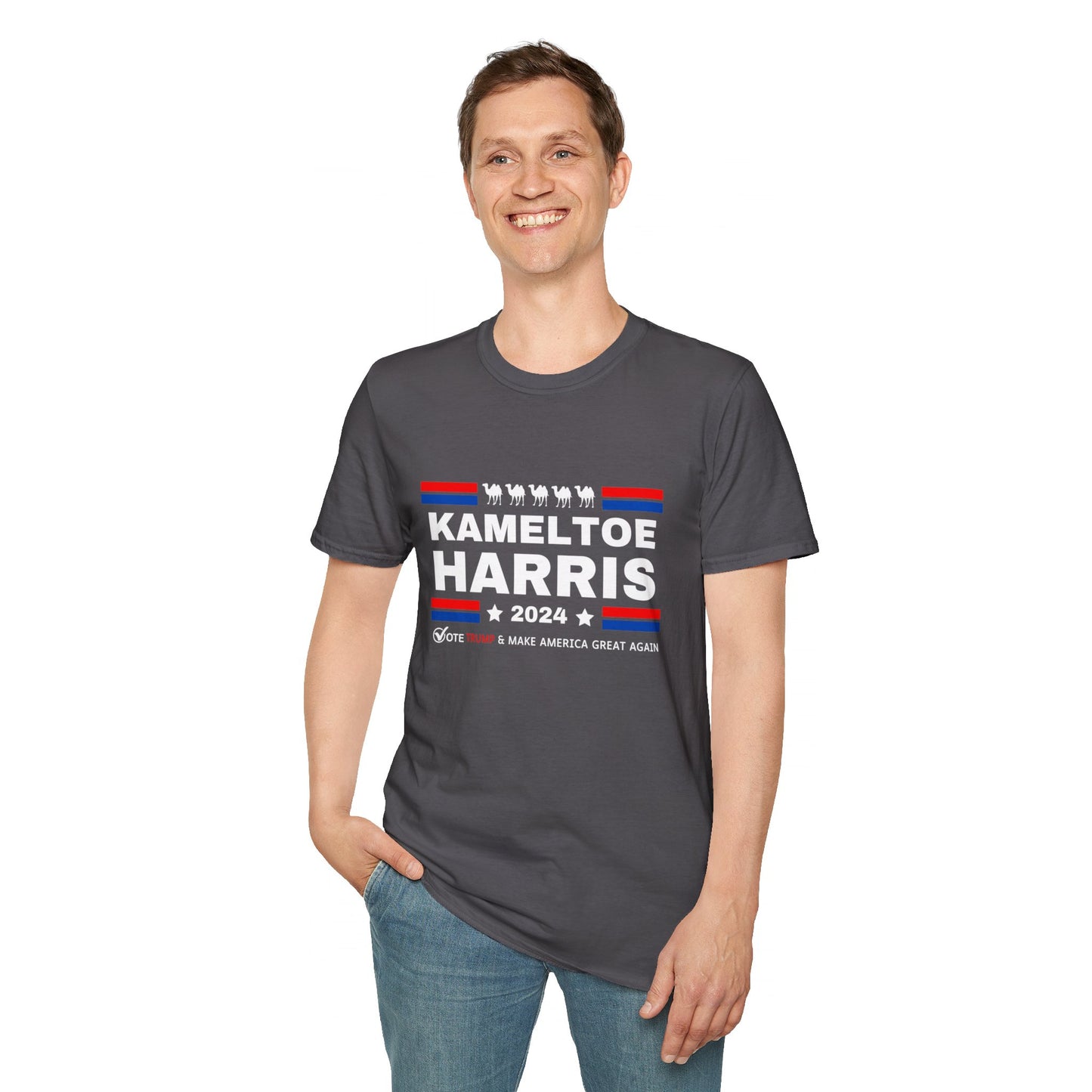 Kameltoe Harris 2024 - Vote Trump Dark Gildan Softstyle T-Shirt
