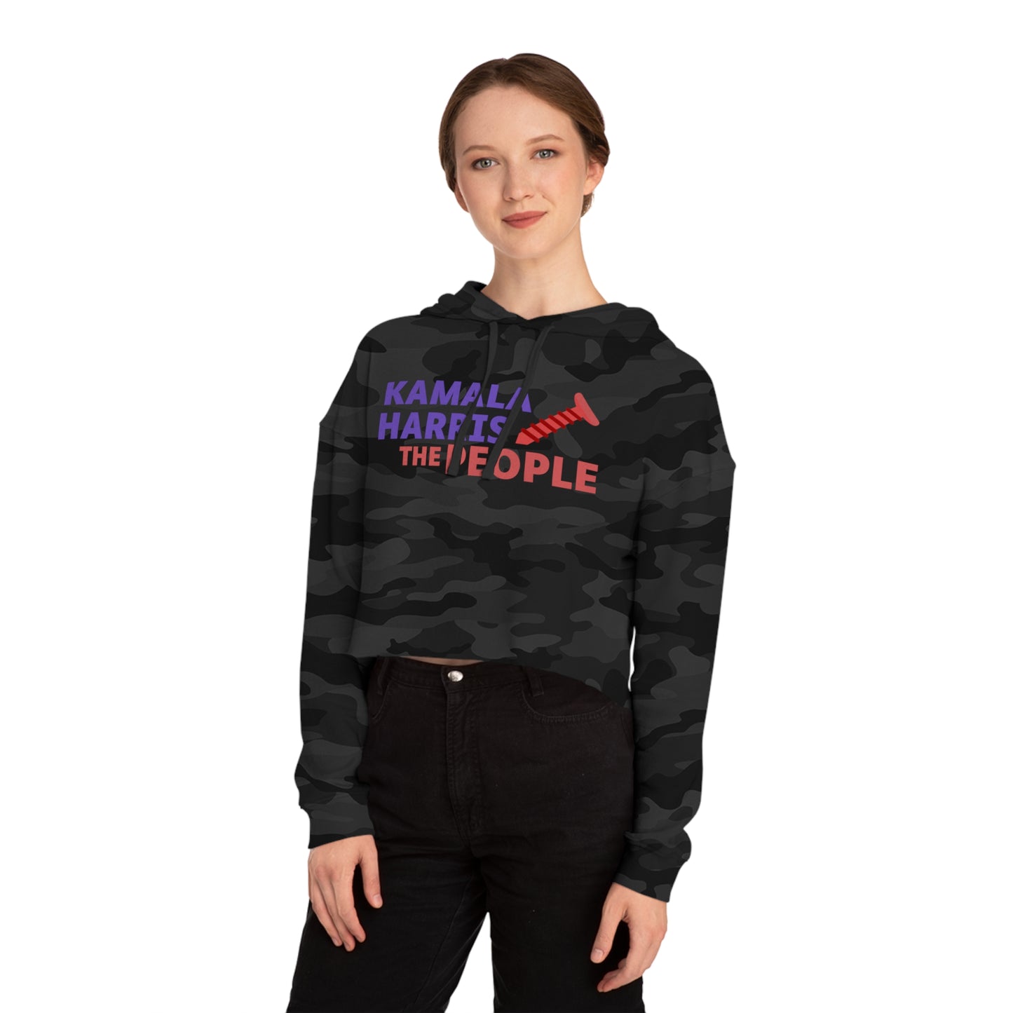 Kamala Harris "Screwing the People" Women’s Cropped Hooded Sweatshirt
