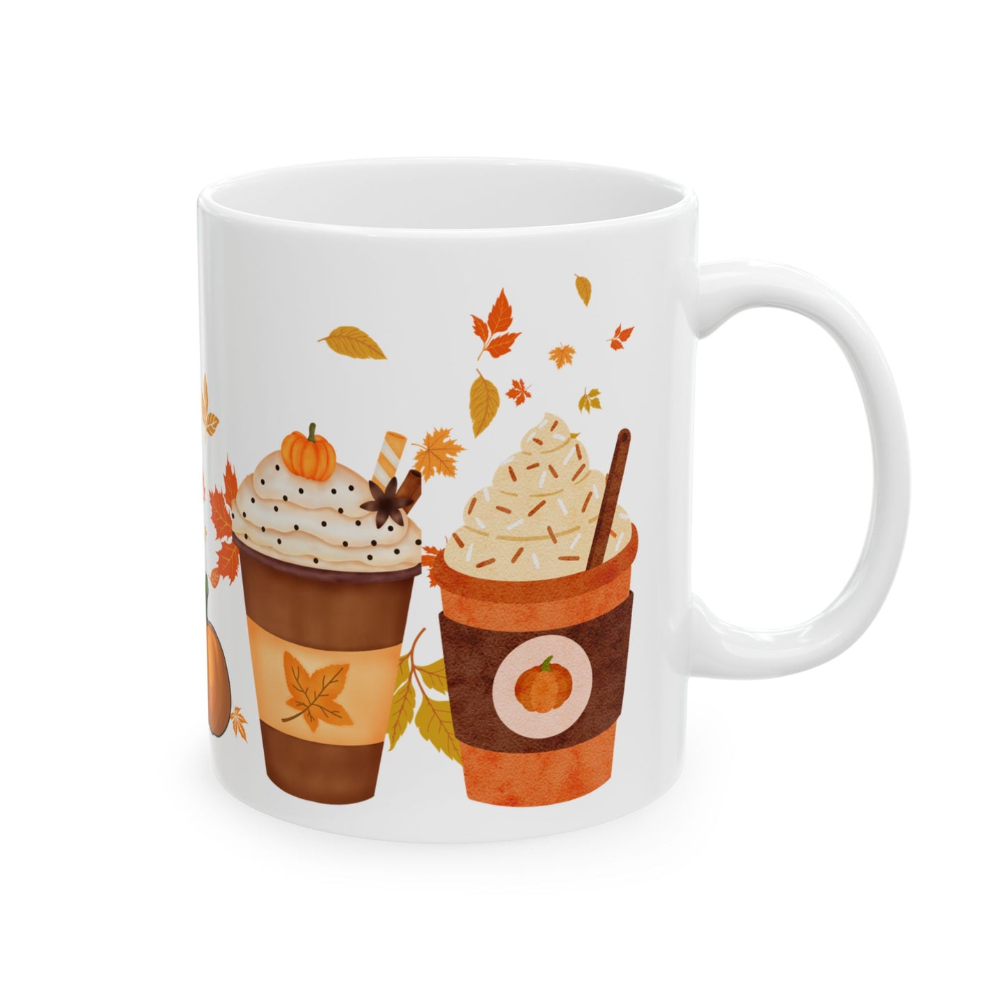 Fall Pumpkin Spice Latte Design Ceramic Mug, (11oz, 15oz)