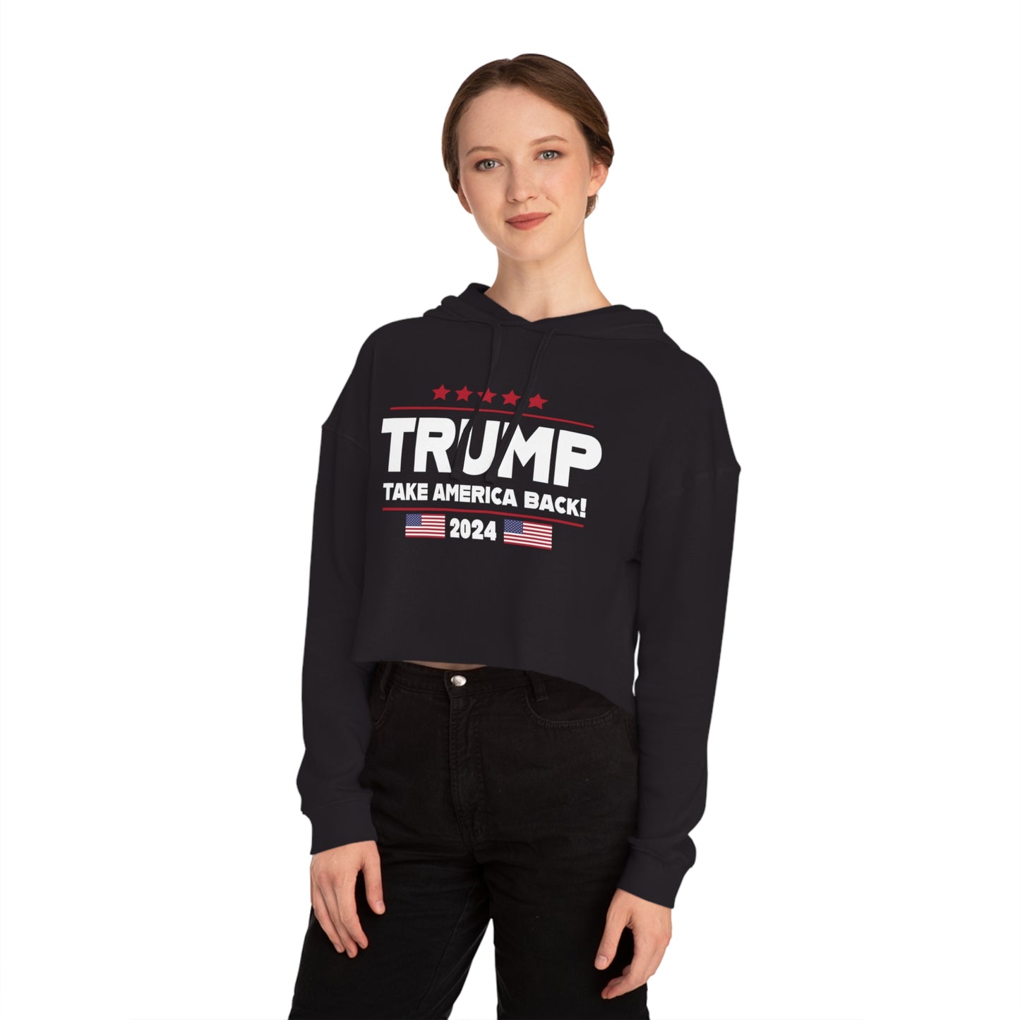 Trump Take America Back Women’s Dark Cropped Hooded Sweatshirt