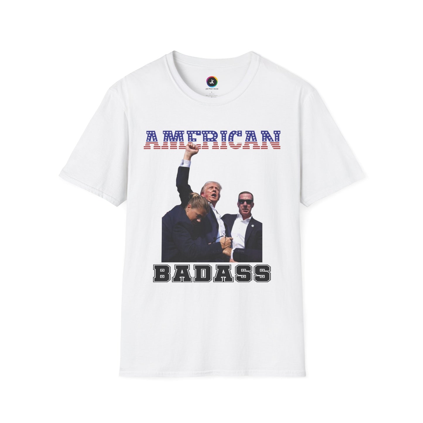 American Badass Pro-Trump Softstyle T-Shirt – Tribute to Trump's Resilience