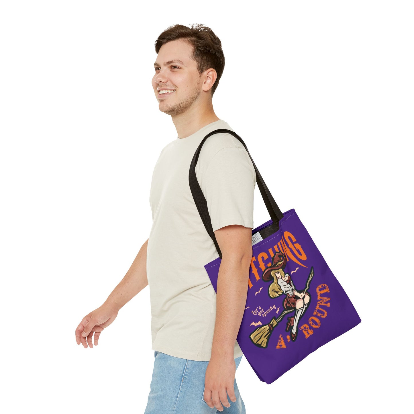Witching A'Round Halloween Tote Bag | Purple Witch Design Tote