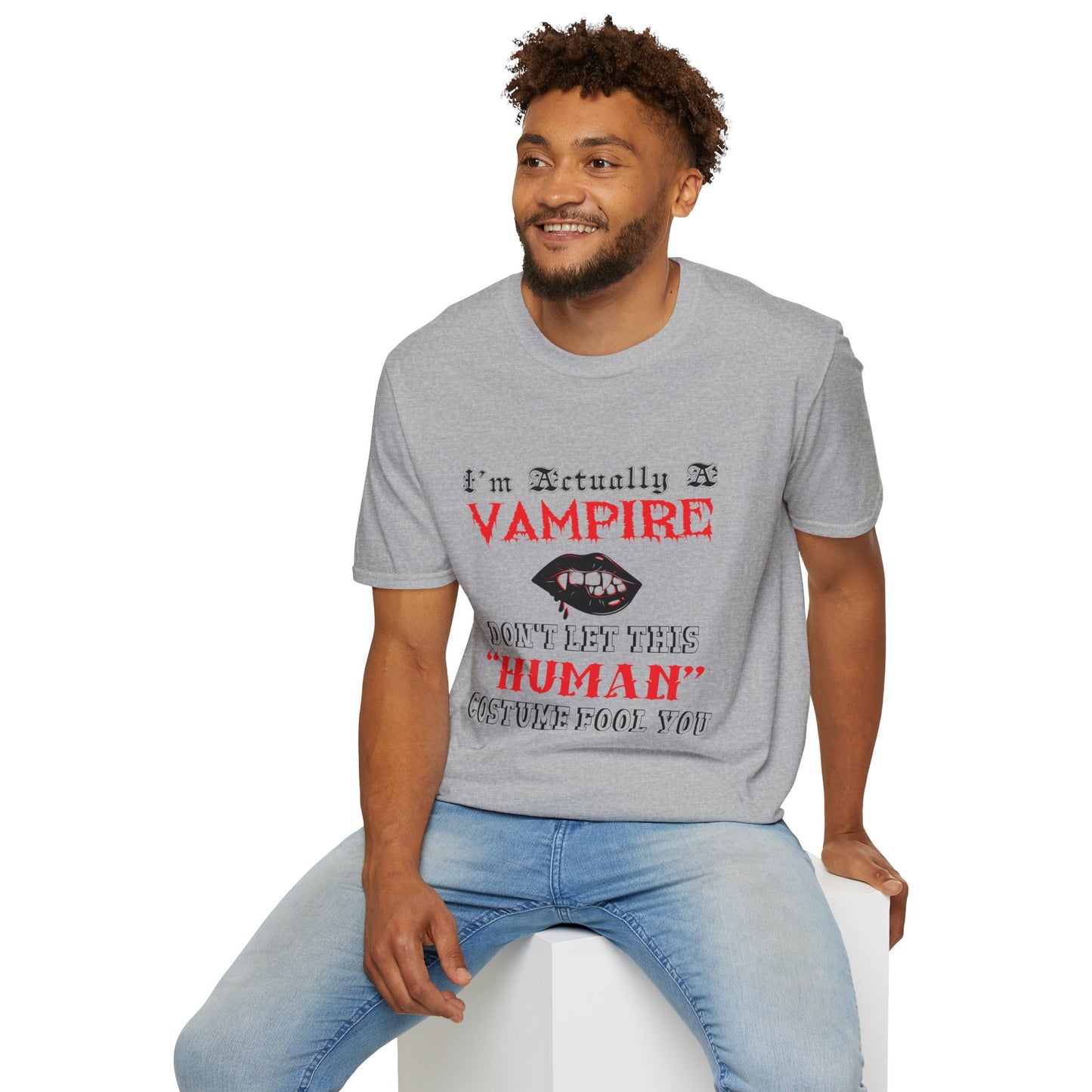 I'm Actually a Vampire Halloween Softstyle T-Shirt | Funny Vampire Costume Tee
