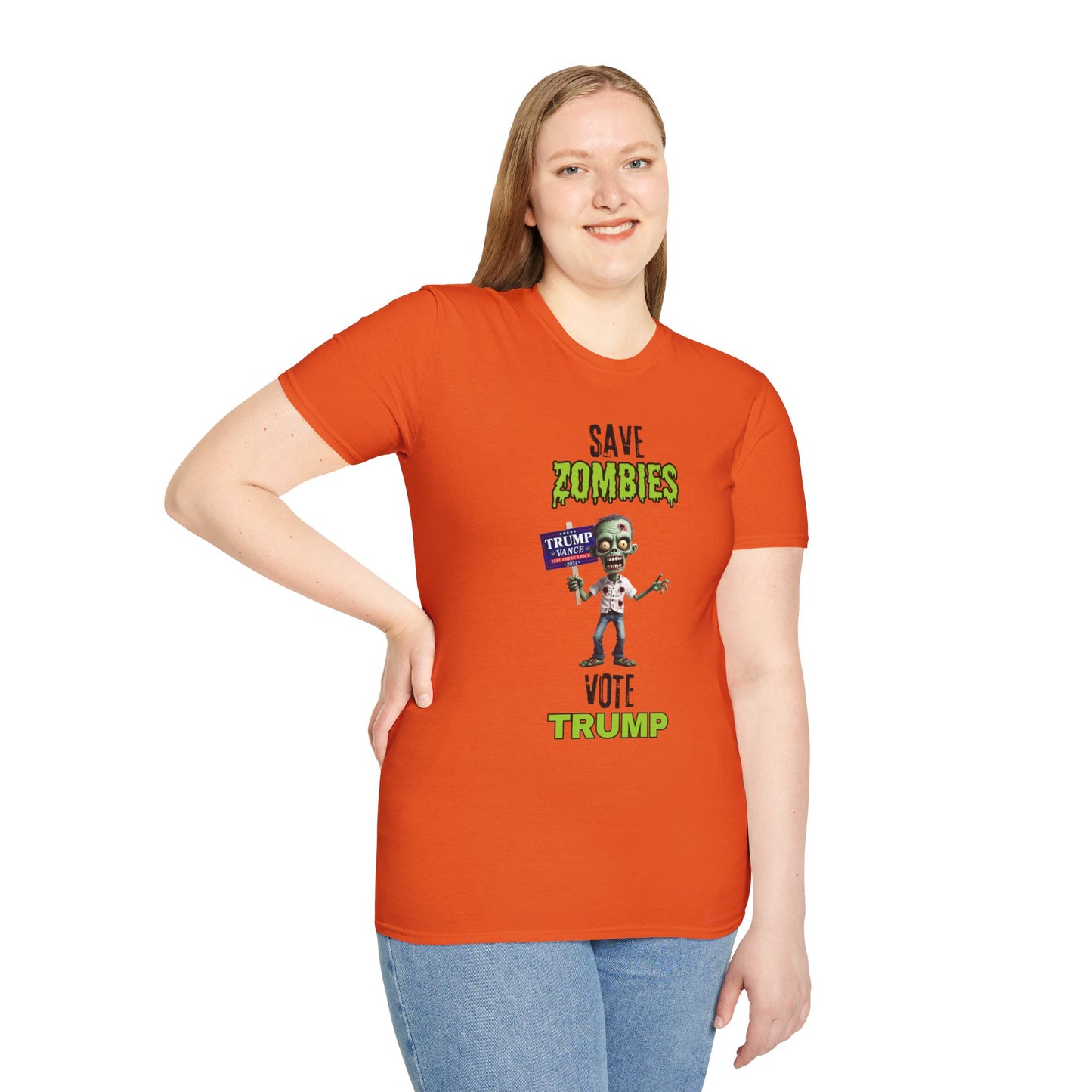 Save Zombies, Vote Trump – Halloween & Election Crossover Zombie Softstyle T-Shirt