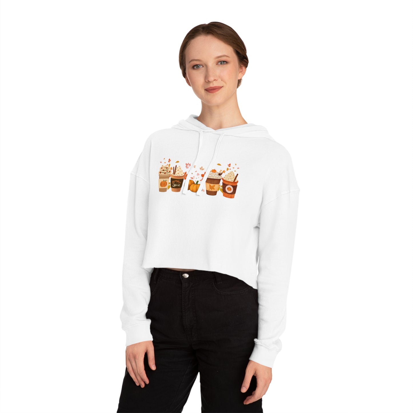 Fall Pumpkin Spice Latte Design Women’s Cropped Hooded Sweatshirt