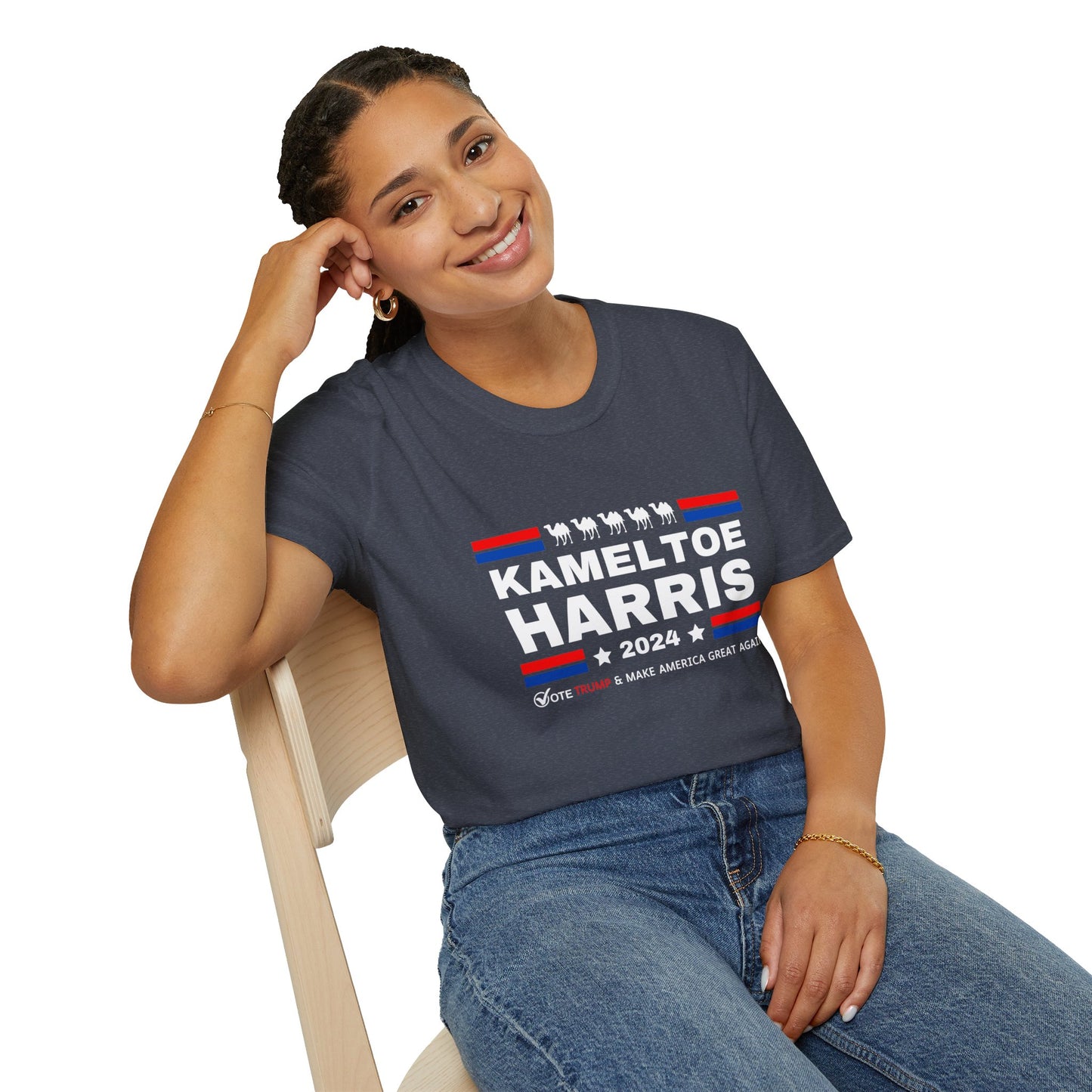 Kameltoe Harris 2024 - Vote Trump Dark Gildan Softstyle T-Shirt