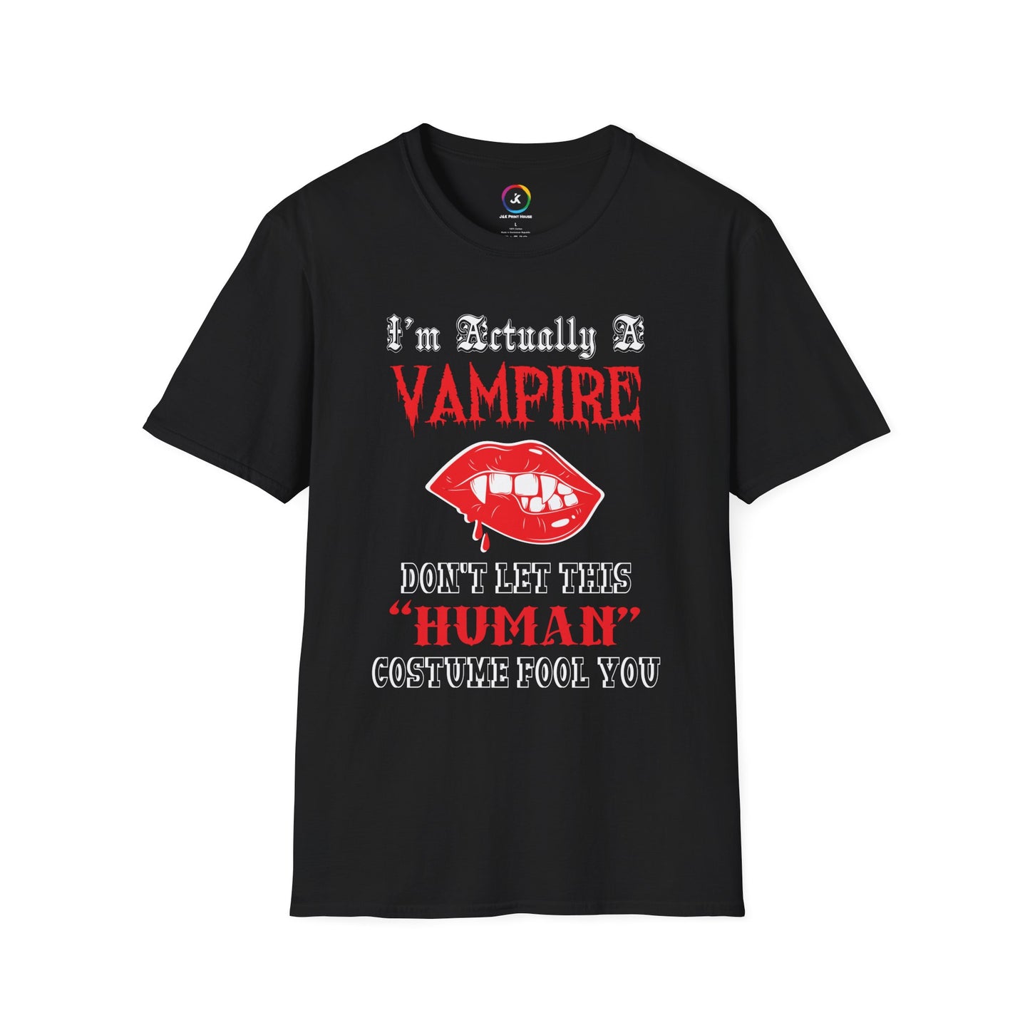 I'm Actually a Vampire Halloween Softstyle T-Shirt | Funny Vampire Costume Tee