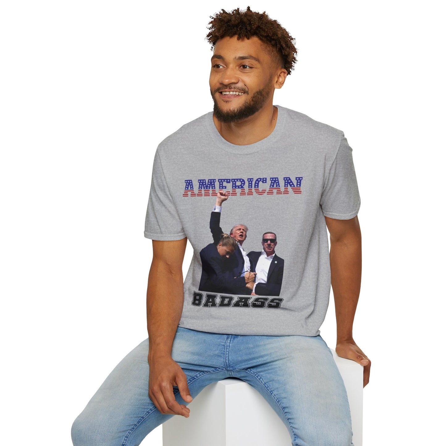American Badass Pro-Trump Softstyle T-Shirt – Tribute to Trump's Resilience