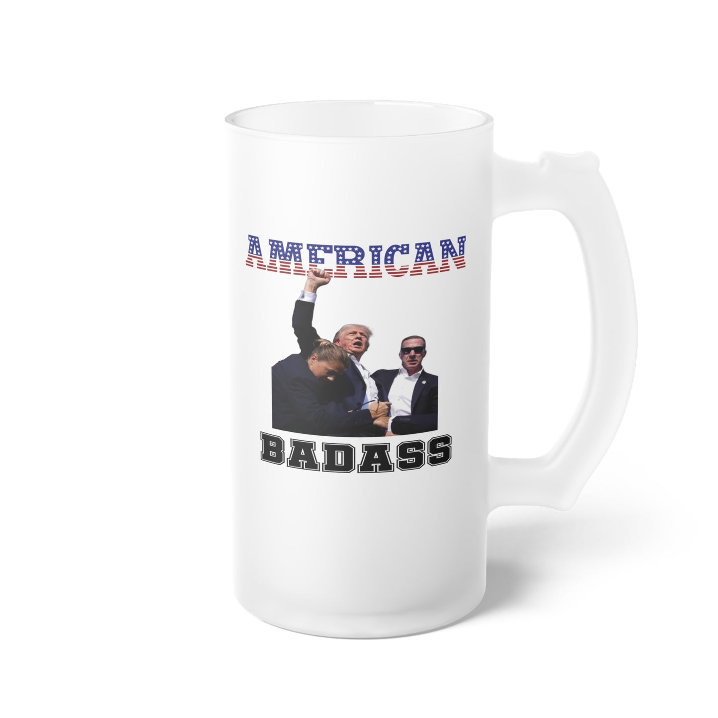 Pro-Trump American Badass Frosted Glass Beer Mug, 16oz