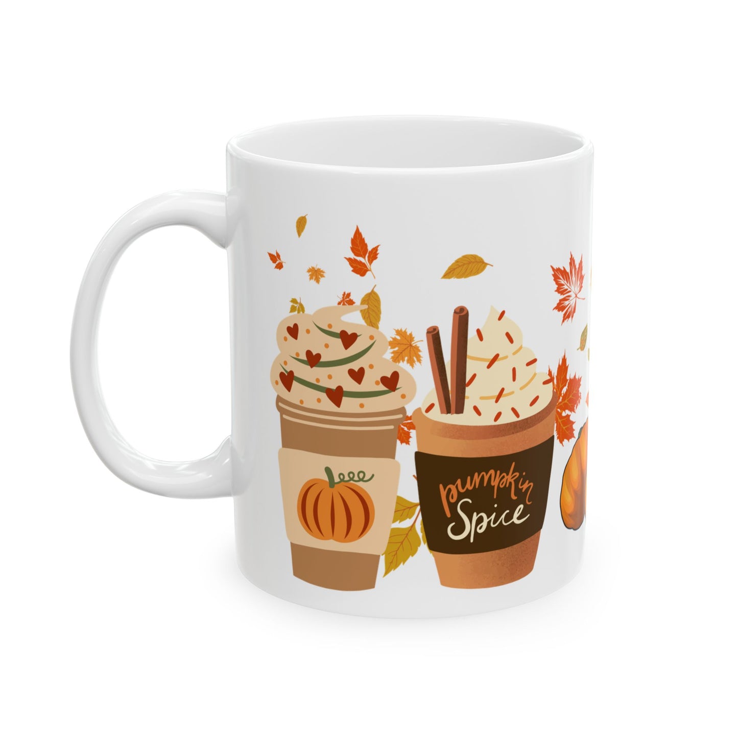 Fall Pumpkin Spice Latte Design Ceramic Mug, (11oz, 15oz)