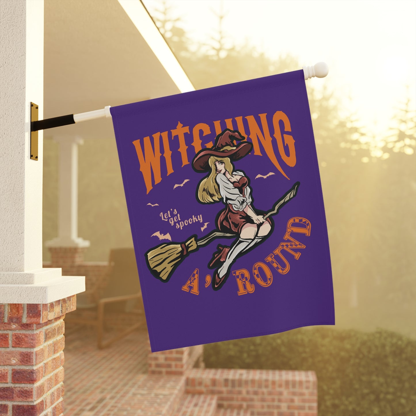 Purple Witching A'Round Halloween Banner | Outdoor Halloween Flag