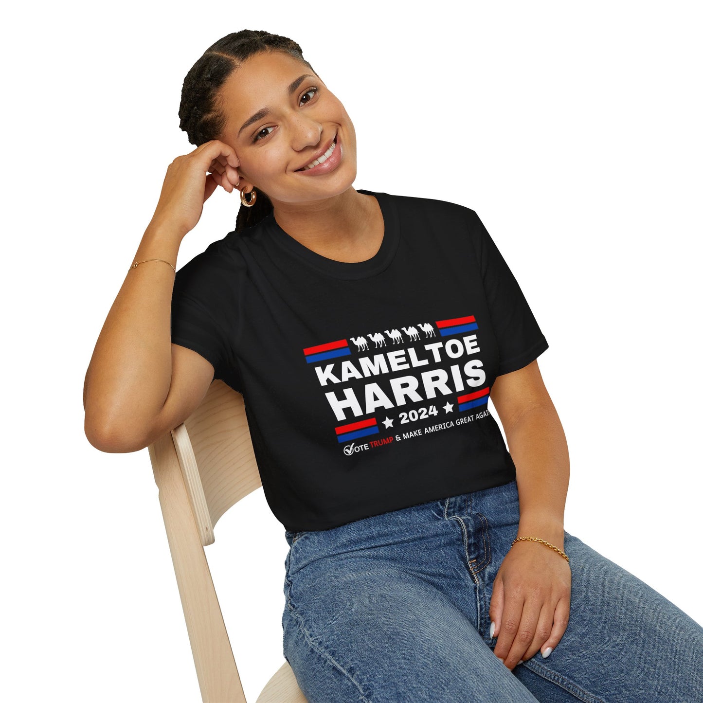 Kameltoe Harris 2024 - Vote Trump Dark Gildan Softstyle T-Shirt