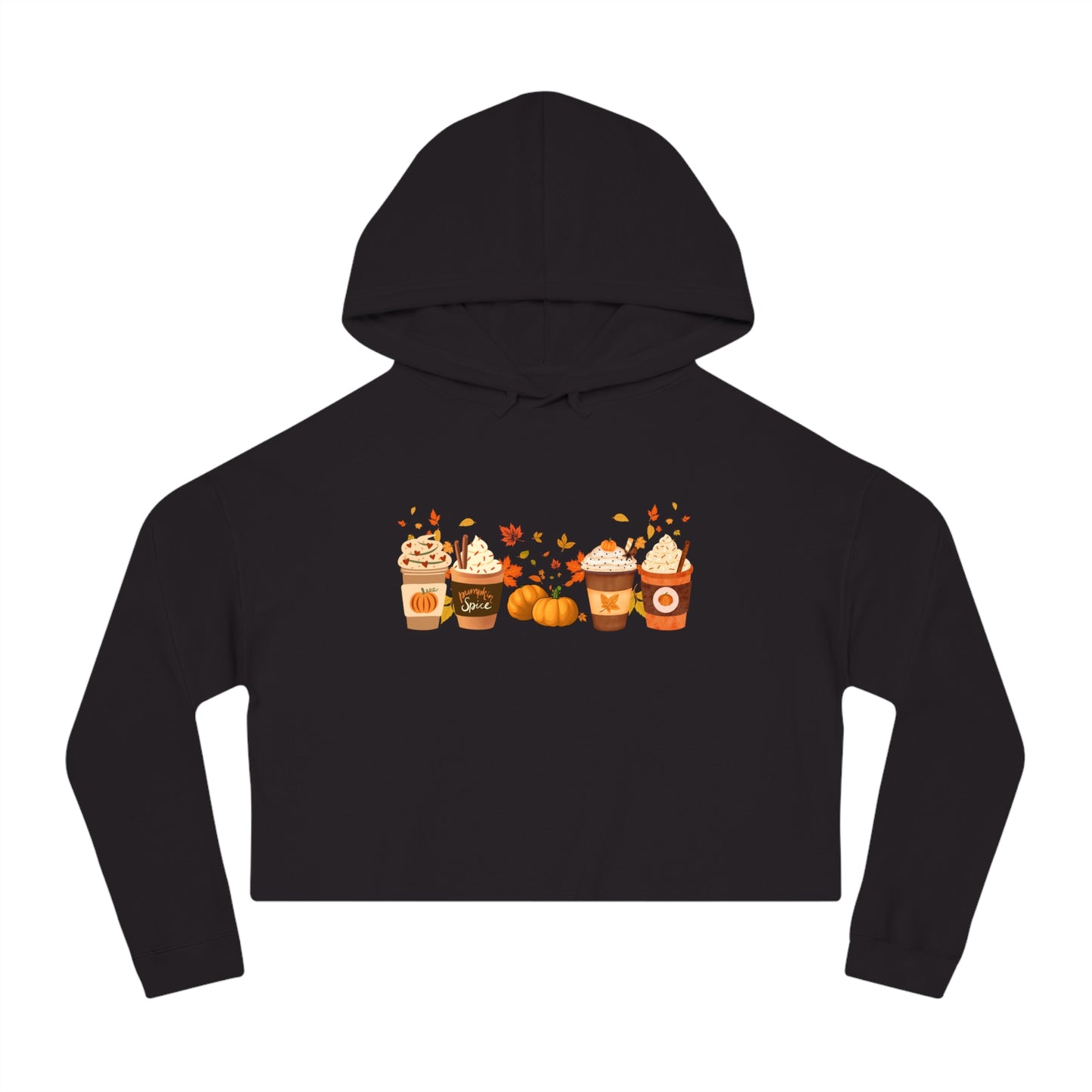 Fall Pumpkin Spice Latte Design Women’s Cropped Hooded Sweatshirt
