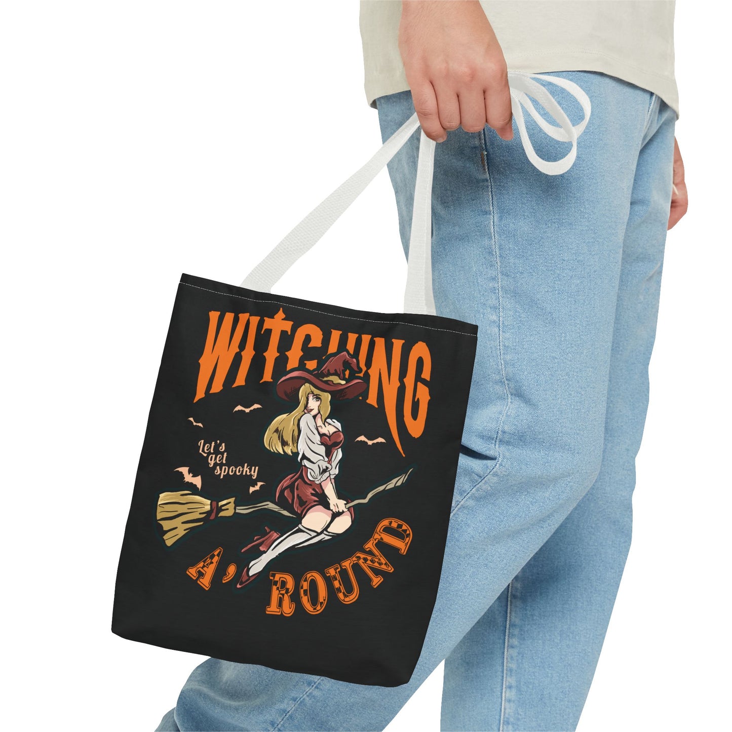 Witching A'Round Halloween Tote Bag | Black Witch Design Tote