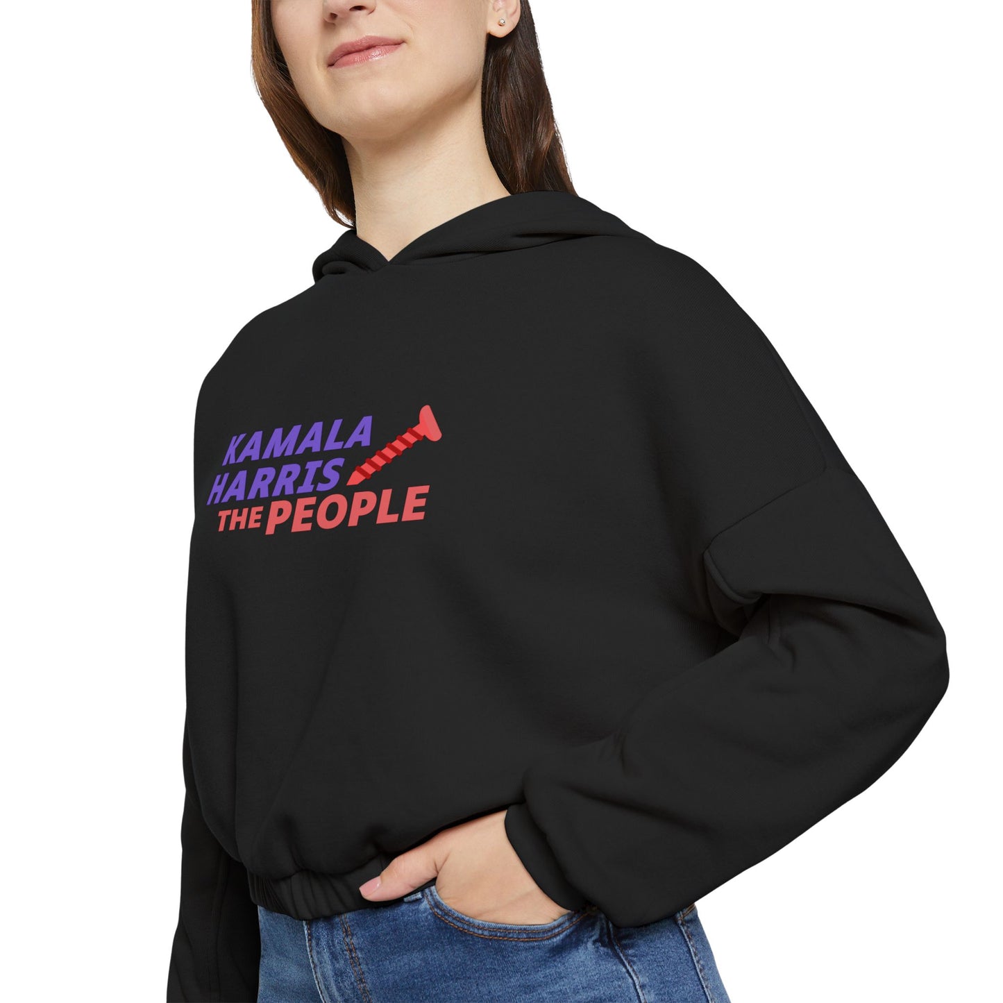 Kamala Harris "Screwing the People" Bella+Canvas Women's Cinched Bottom Hoodie