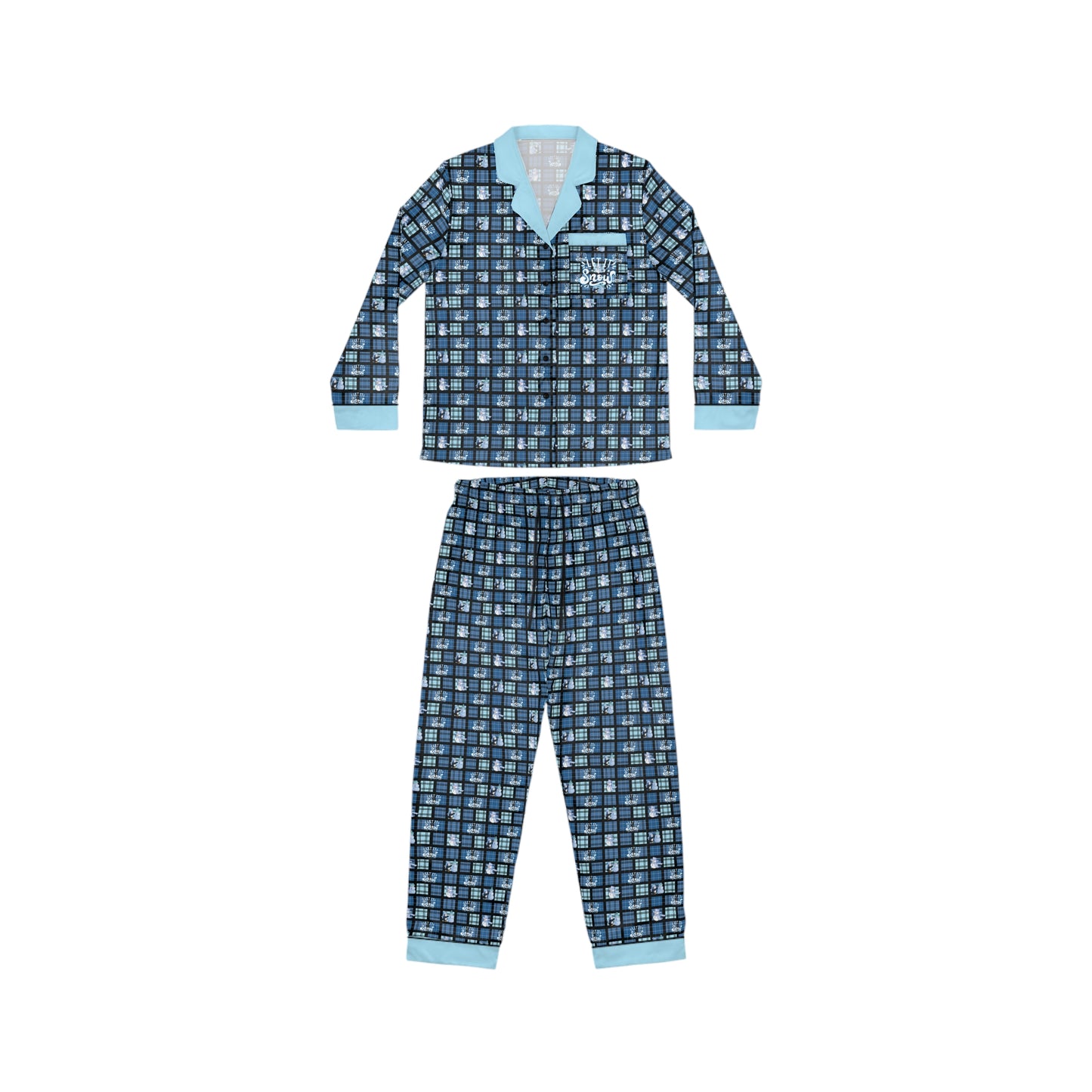 "Let It Snow" Snowman & Blue Plaid Women’s Satin Pajama Set