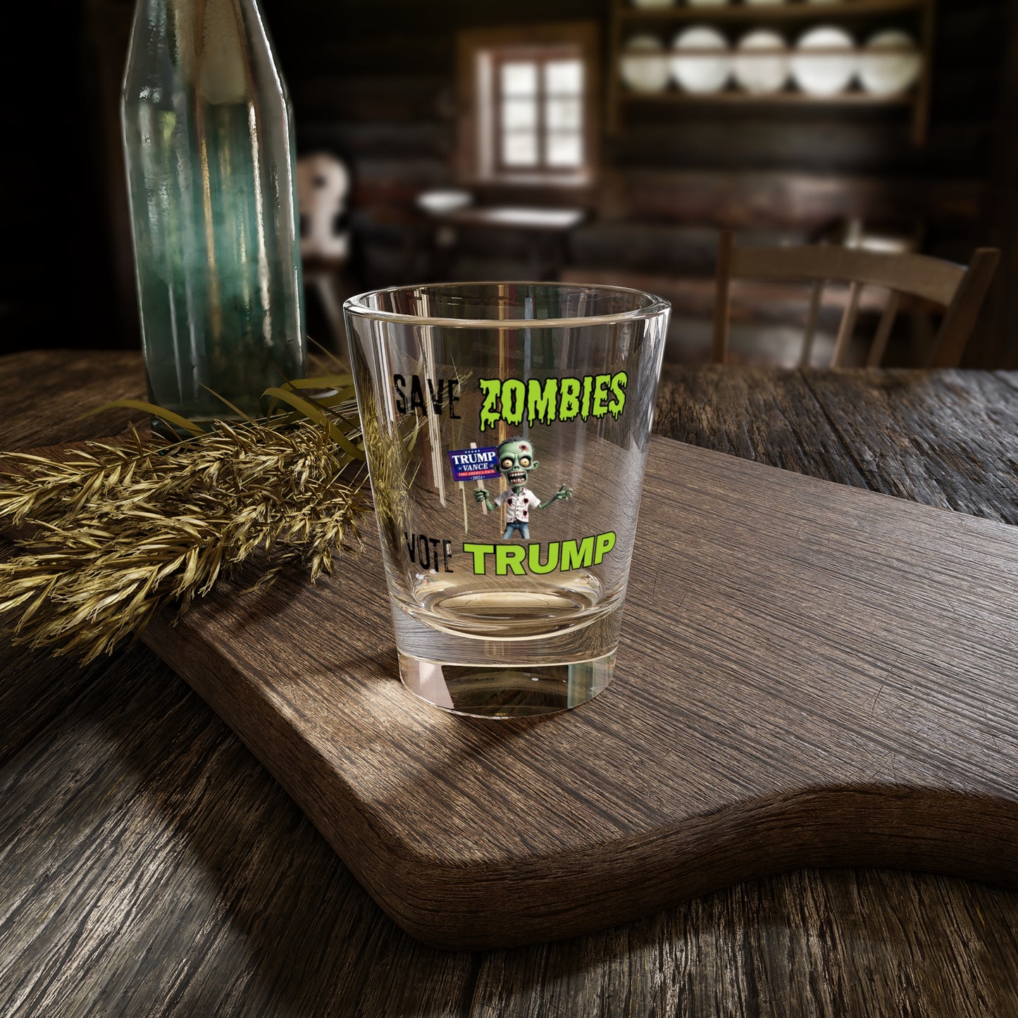 Limited Edition Trump Zombie 2024 Shot Glass, 1.5oz – Exclusive Halloween & Election Crossover Collectible