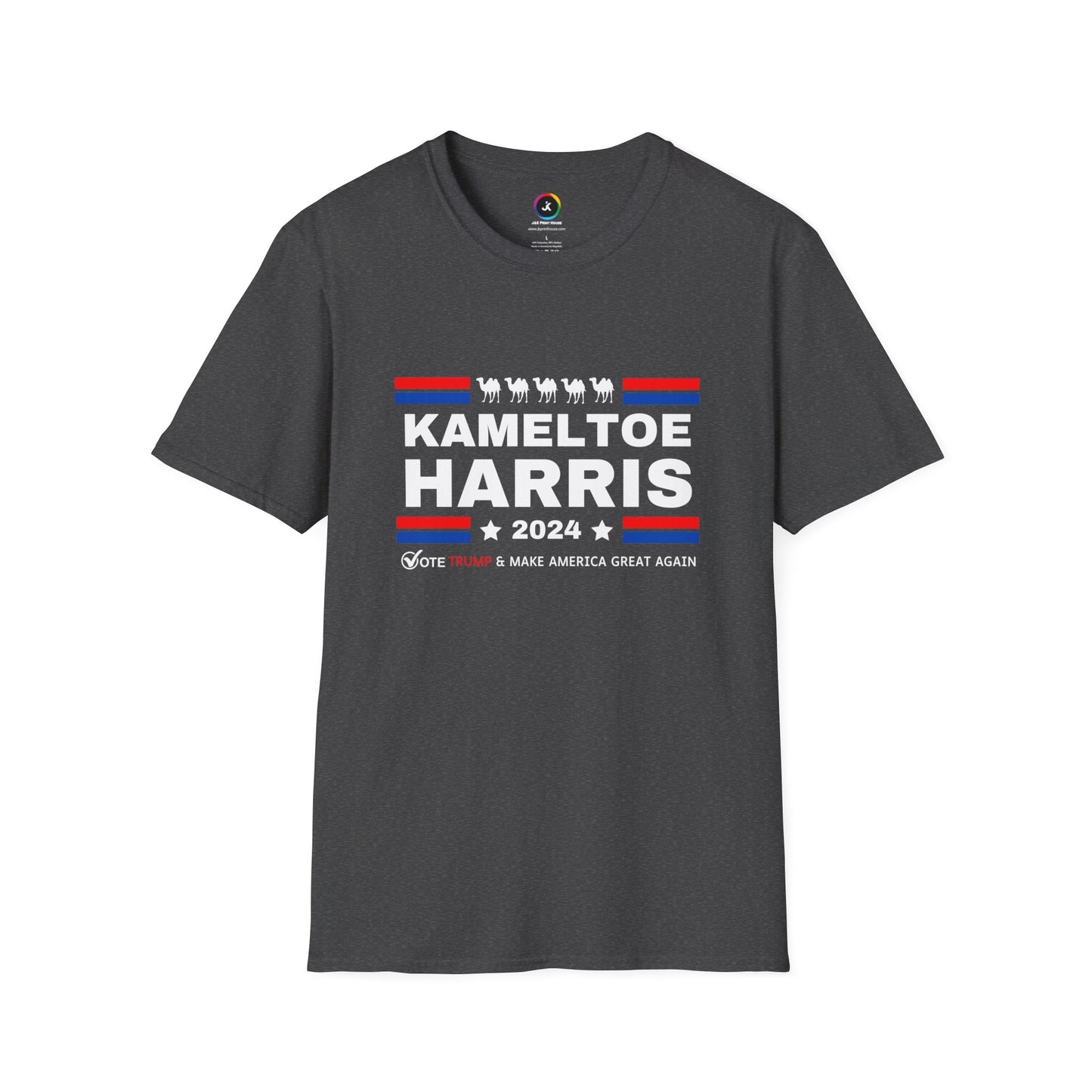 Kameltoe Harris 2024 - Vote Trump Dark Gildan Softstyle T-Shirt