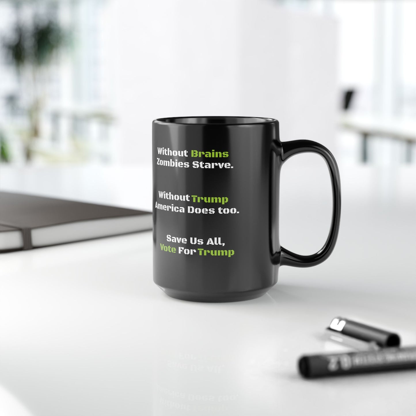 Save Zombies, Vote Trump – Halloween & Election Crossover Black Coffee Mug (11oz, 15oz)