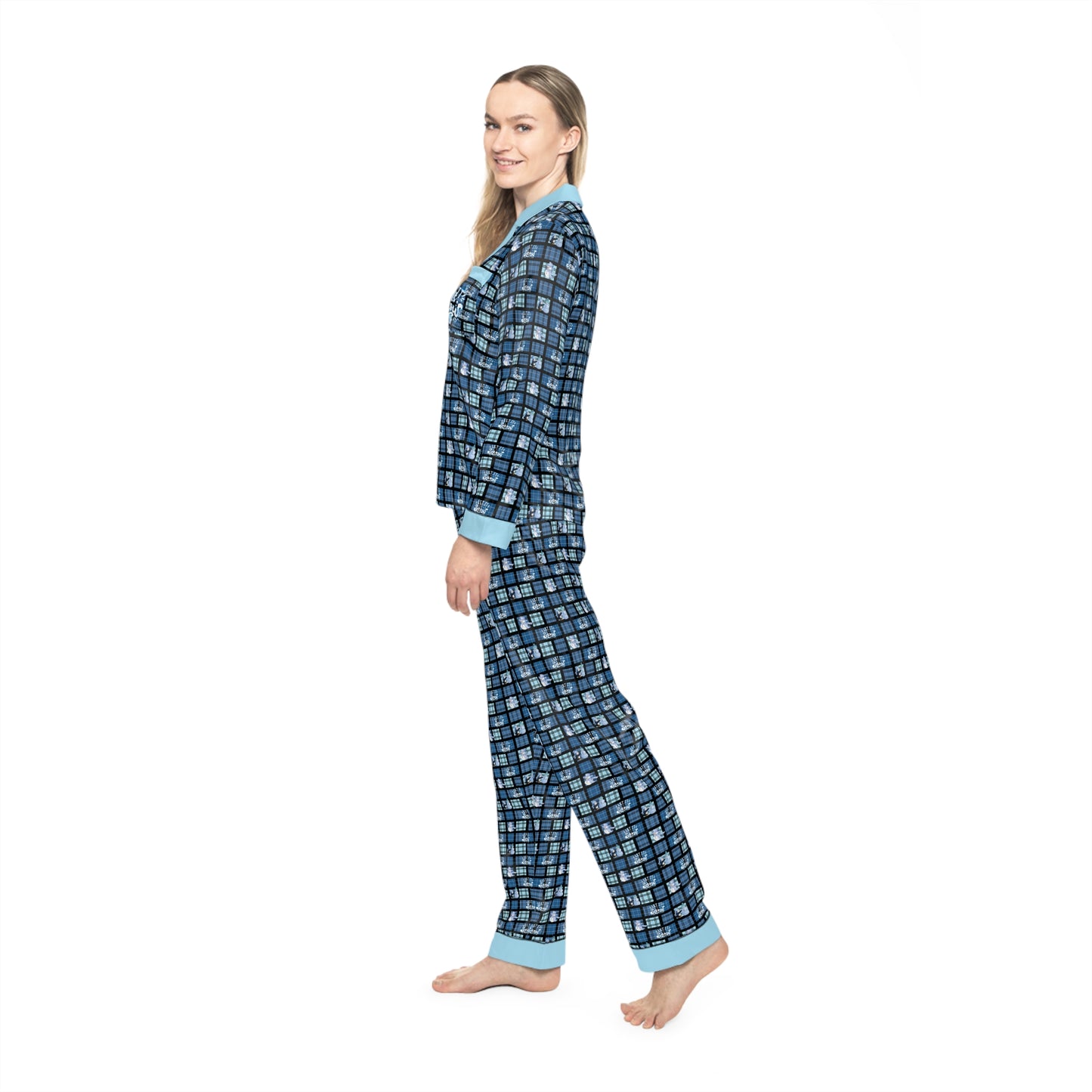 "Let It Snow" Snowman & Blue Plaid Women’s Satin Pajama Set