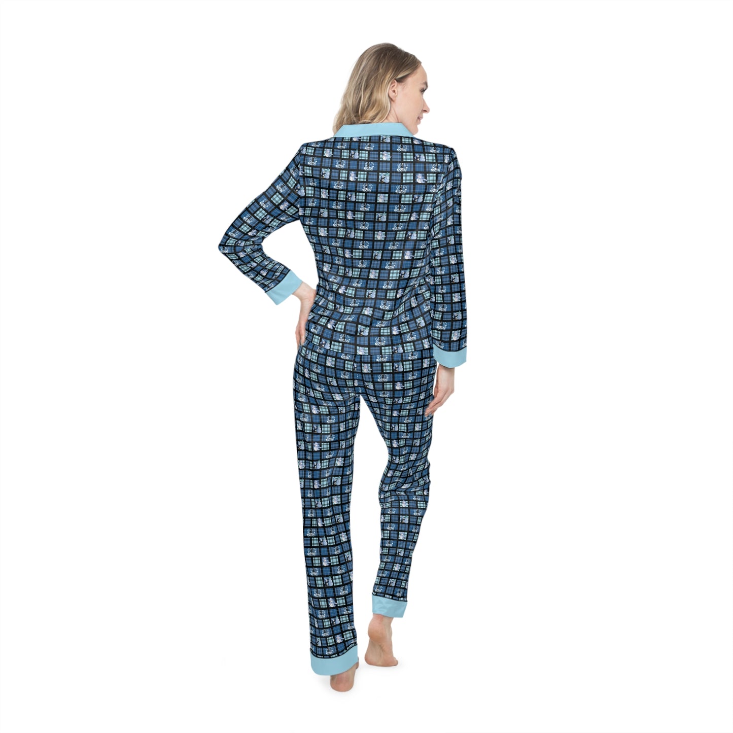 "Let It Snow" Snowman & Blue Plaid Women’s Satin Pajama Set