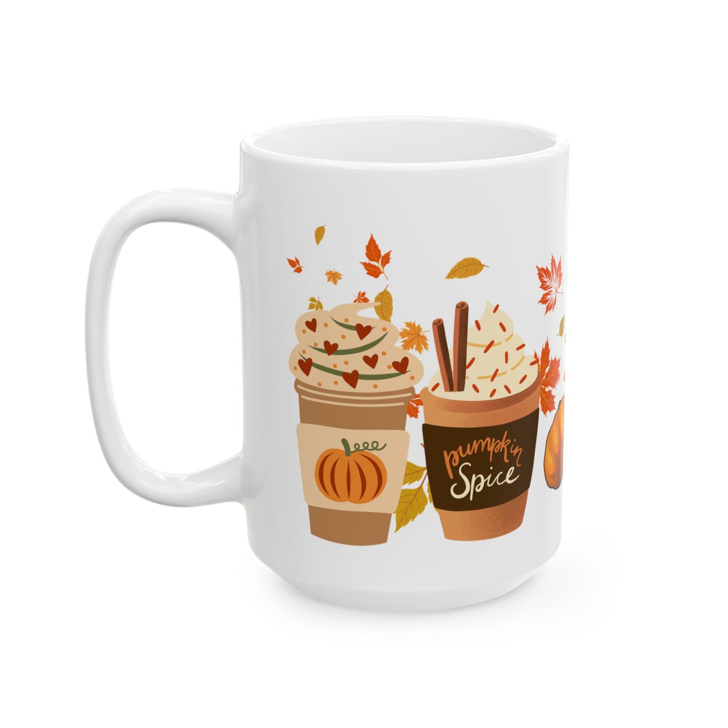 Fall Pumpkin Spice Latte Design Ceramic Mug, (11oz, 15oz)