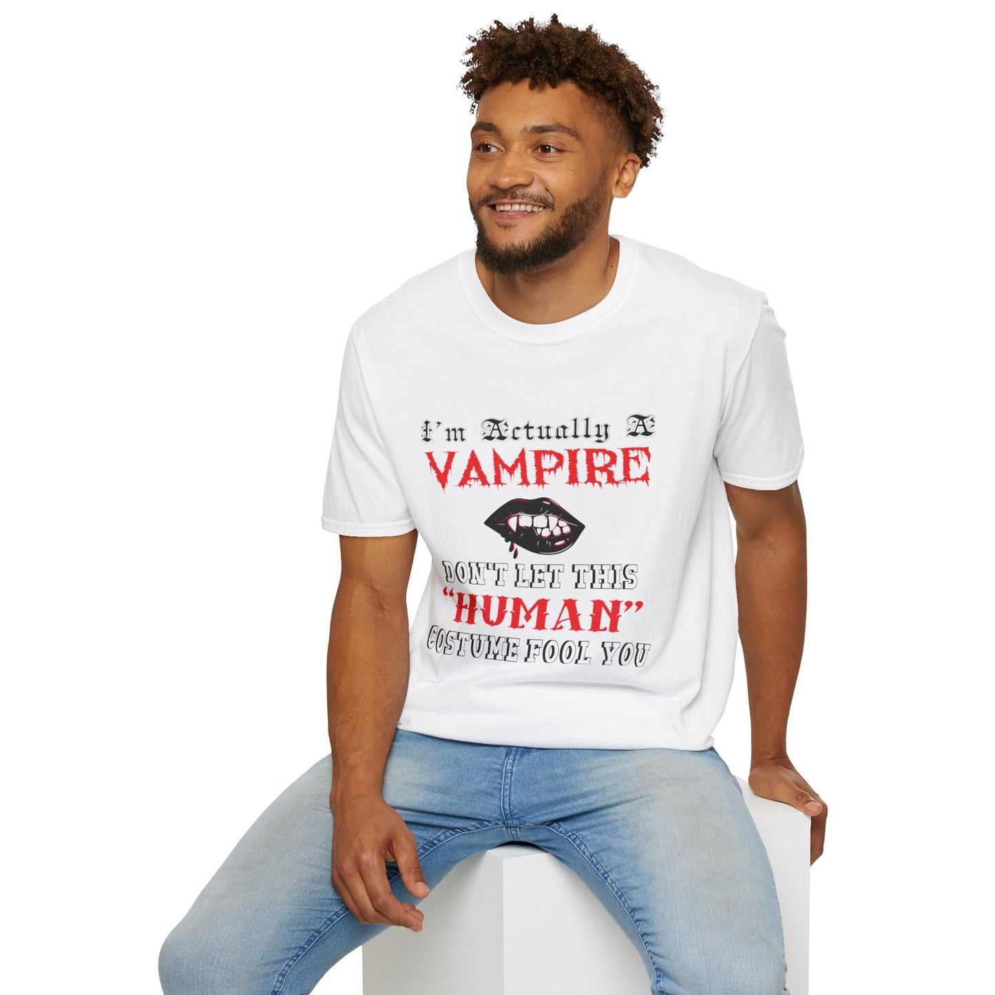 I'm Actually a Vampire Halloween Softstyle T-Shirt | Funny Vampire Costume Tee