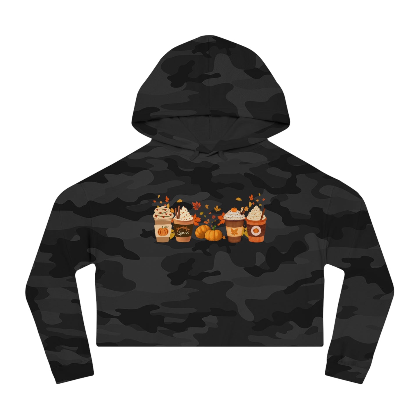 Fall Pumpkin Spice Latte Design Women’s Cropped Hooded Sweatshirt
