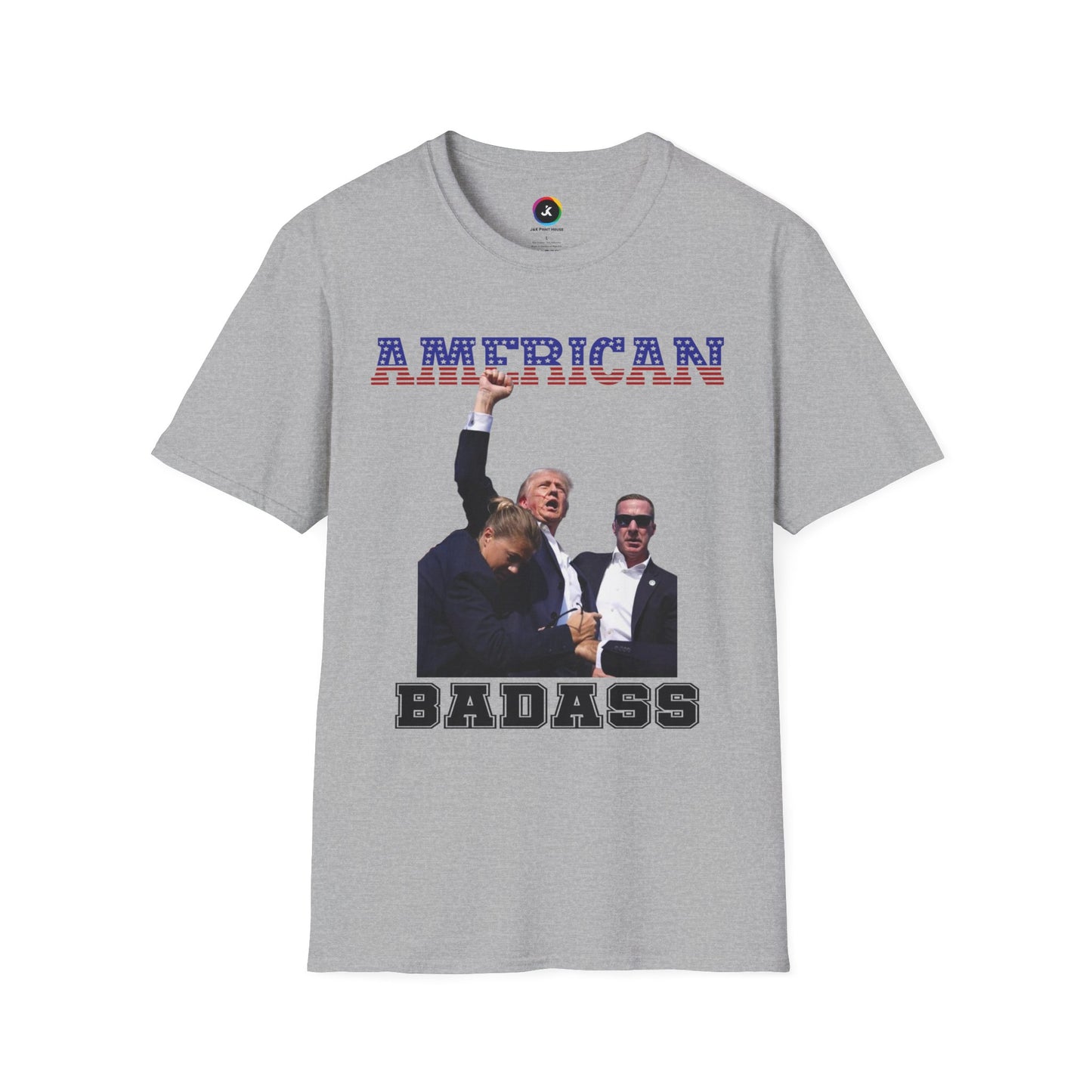 American Badass Pro-Trump Softstyle T-Shirt – Tribute to Trump's Resilience