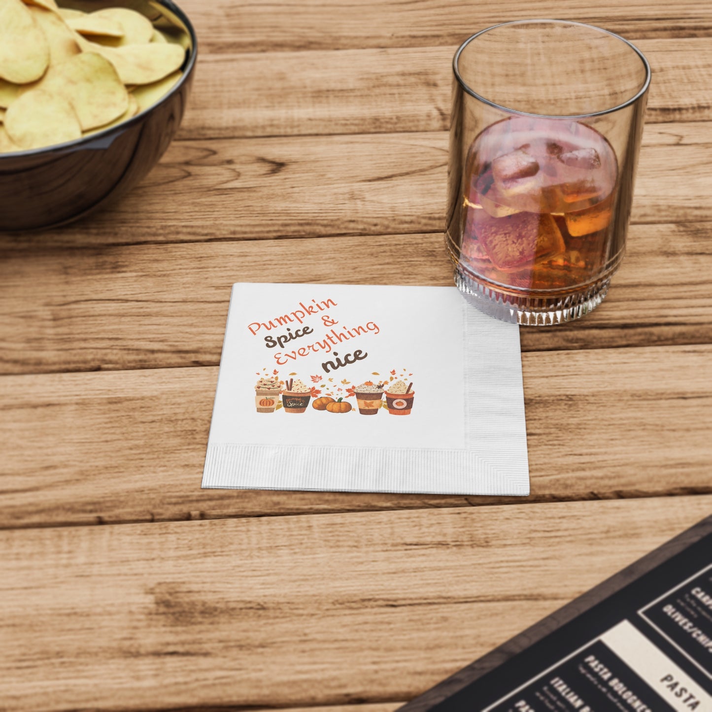 Fall Pumpkin Spice Latte Design White Coined Napkins