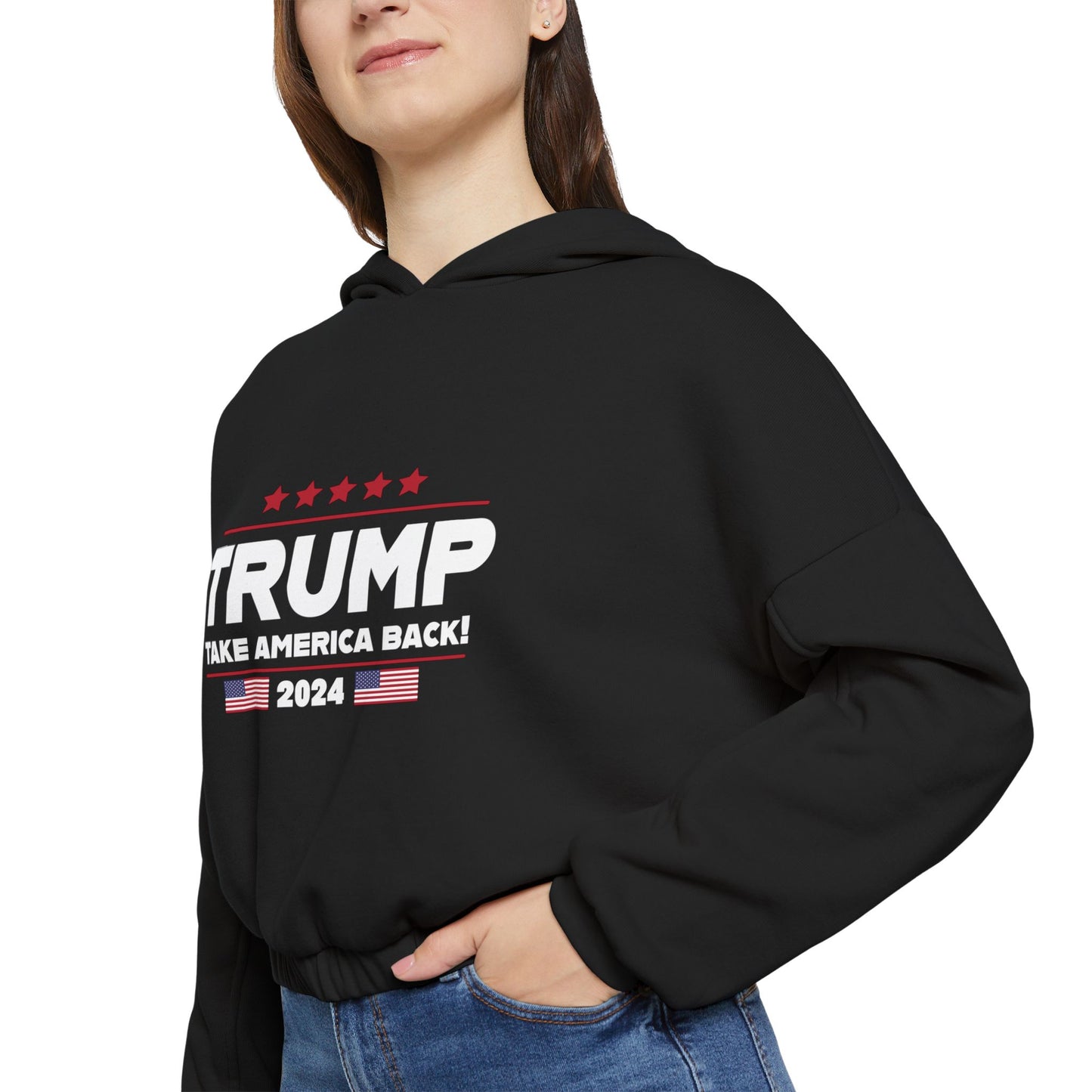 Trump Take America Back Women's Black Cinched Bottom Hoodie