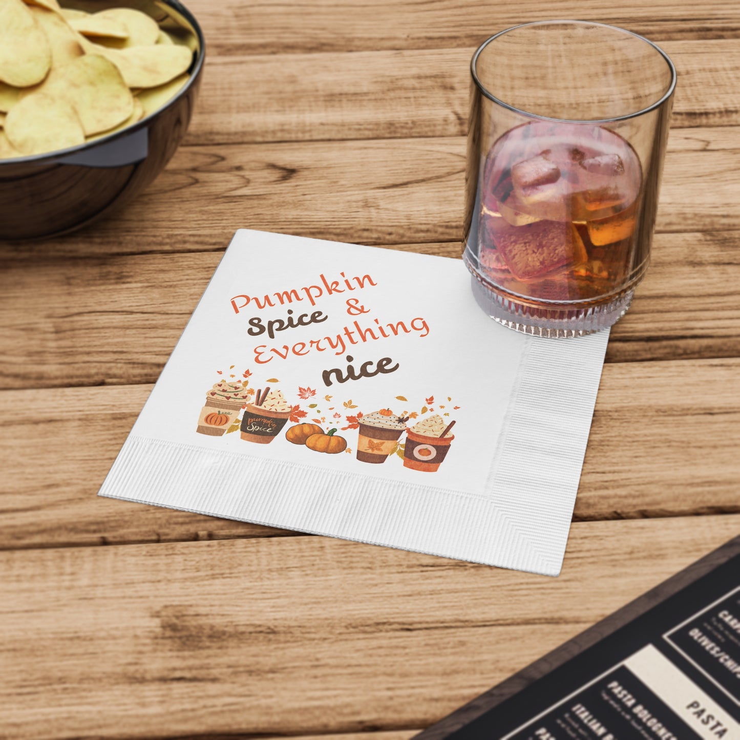 Fall Pumpkin Spice Latte Design White Coined Napkins