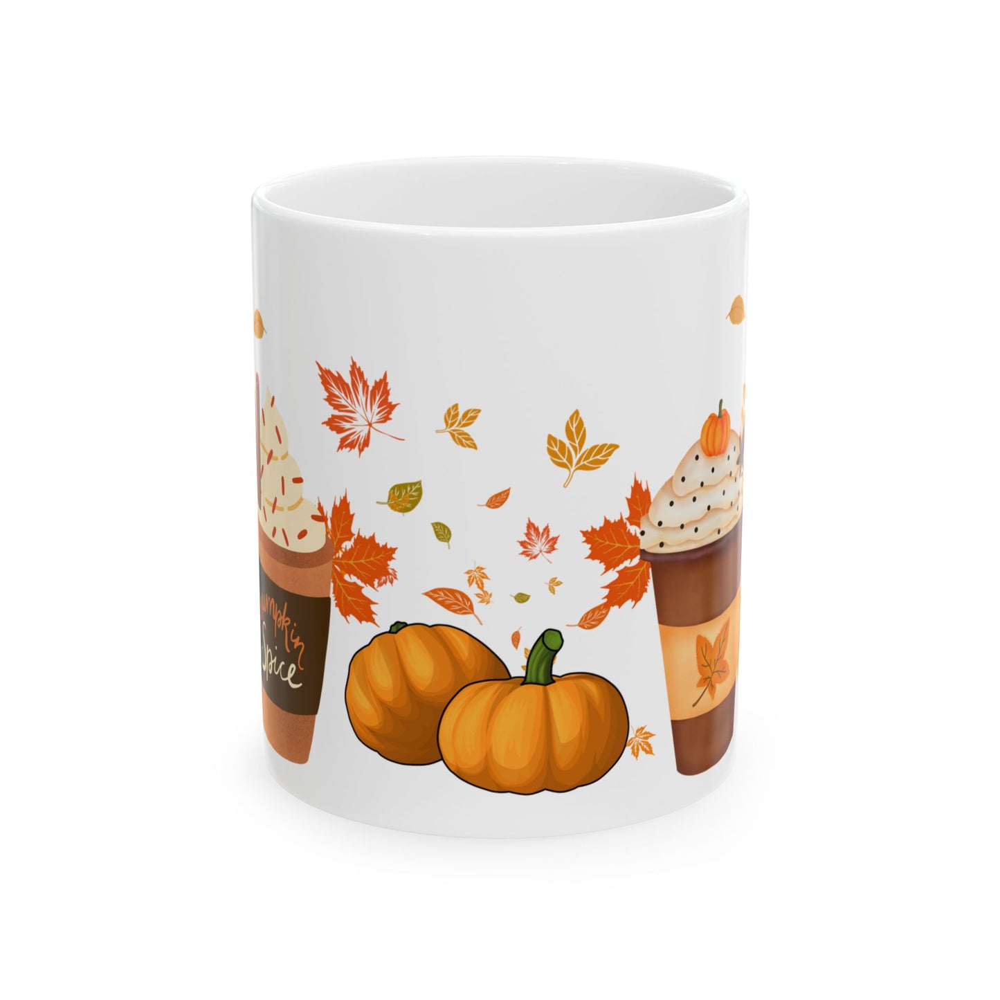 Fall Pumpkin Spice Latte Design Ceramic Mug, (11oz, 15oz)