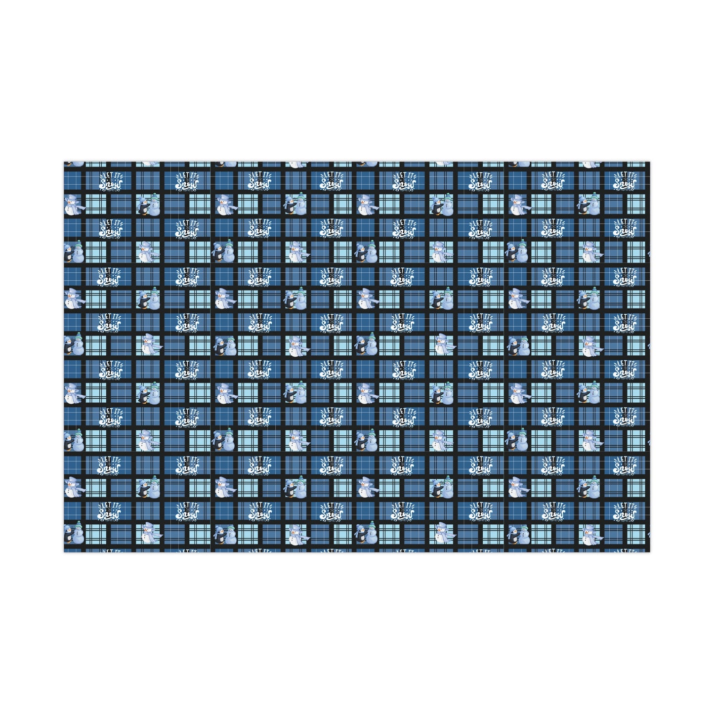 "Let It Snow"  Blue Plaid & Snowman Holiday Wrapping Paper Roll